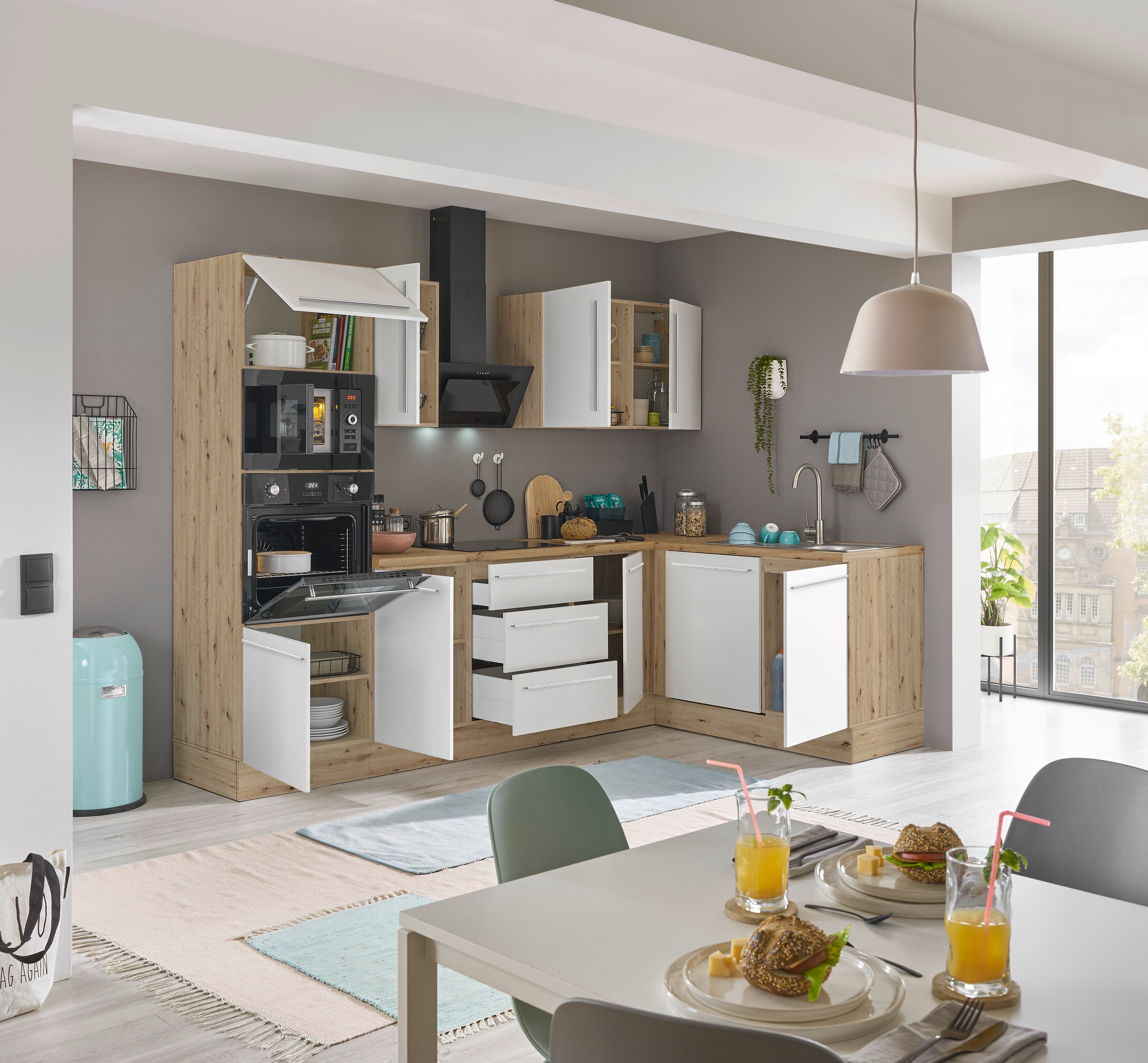 KOCHSTATION Winkelküche »Florida, Stellbreite 280x165 cm«, wahlweise mit E-Geräten, mit Softclose für Türen und Schubkästen