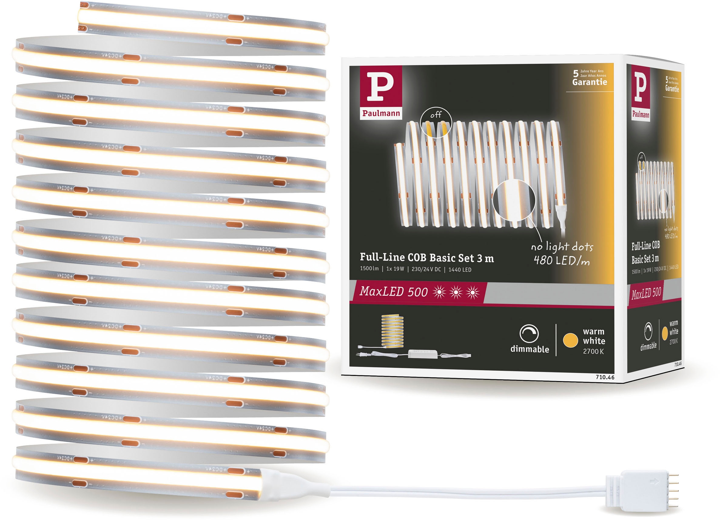 Paulmann LED-Streifen Basisset COB »MaxLED 3m | 500 BAUR 1500lm 19W Warmweiß Basisset St.-flammig, bestellen 2700K«, Full-Line 1 480LED