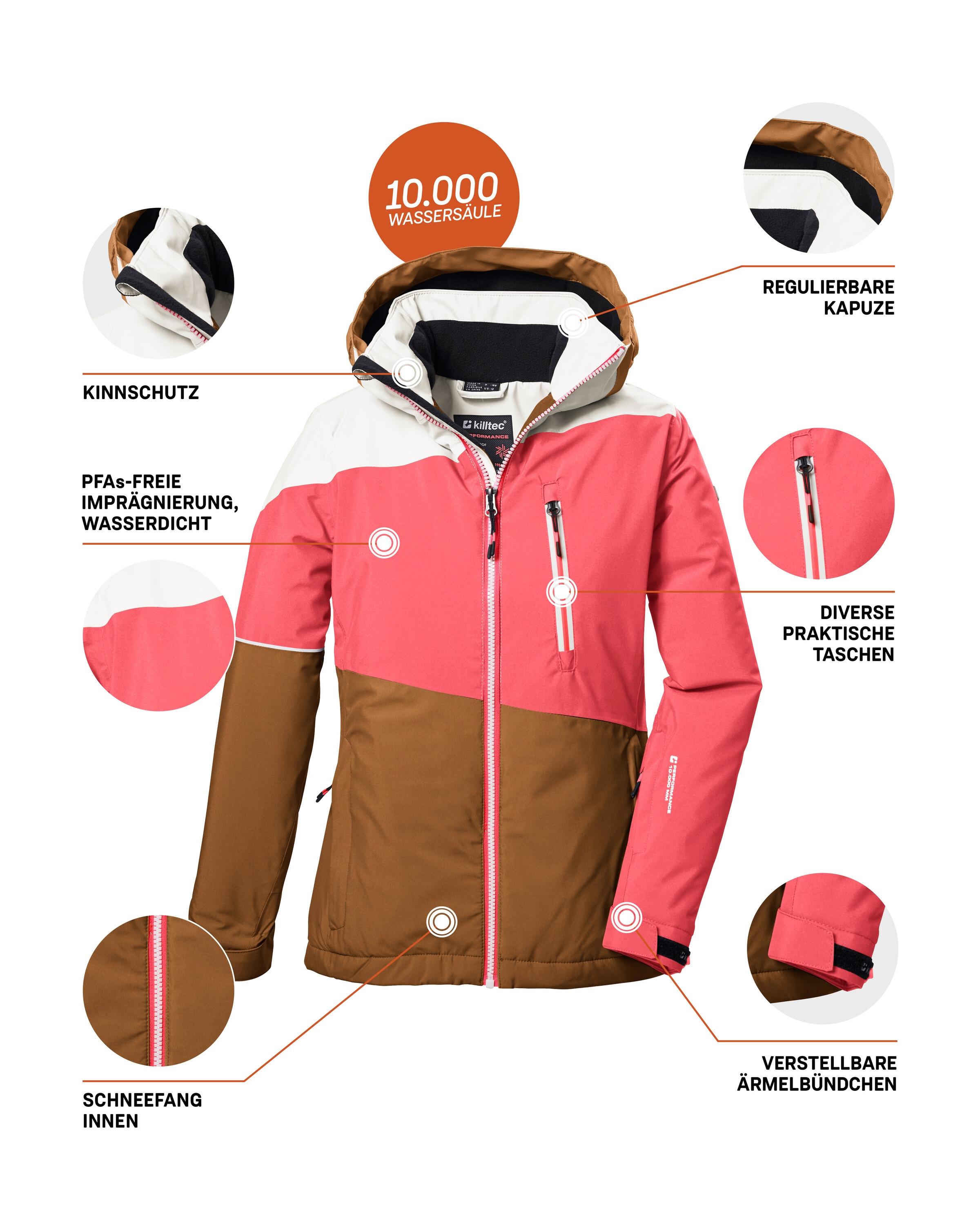 Killtec Skijacke »KSW 331 GRLS SKI JCKT«, Atmungsaktive, wasserdichte Jacke mit Fleece-Innenseite, Skipasstasche