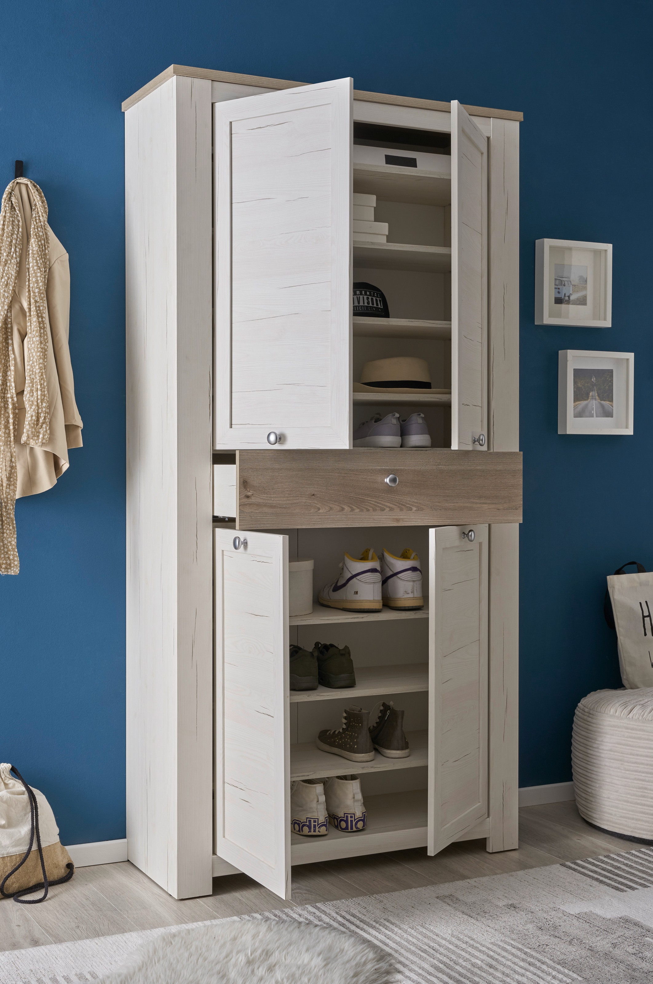HBZ Schuhschrank »Brixen im Landhaustil, BxHxT 98x195x38 cm«, (1 St.), Schuhschrank mit 4 Türen, 1 Schubkasten, 6 Einlegeböden