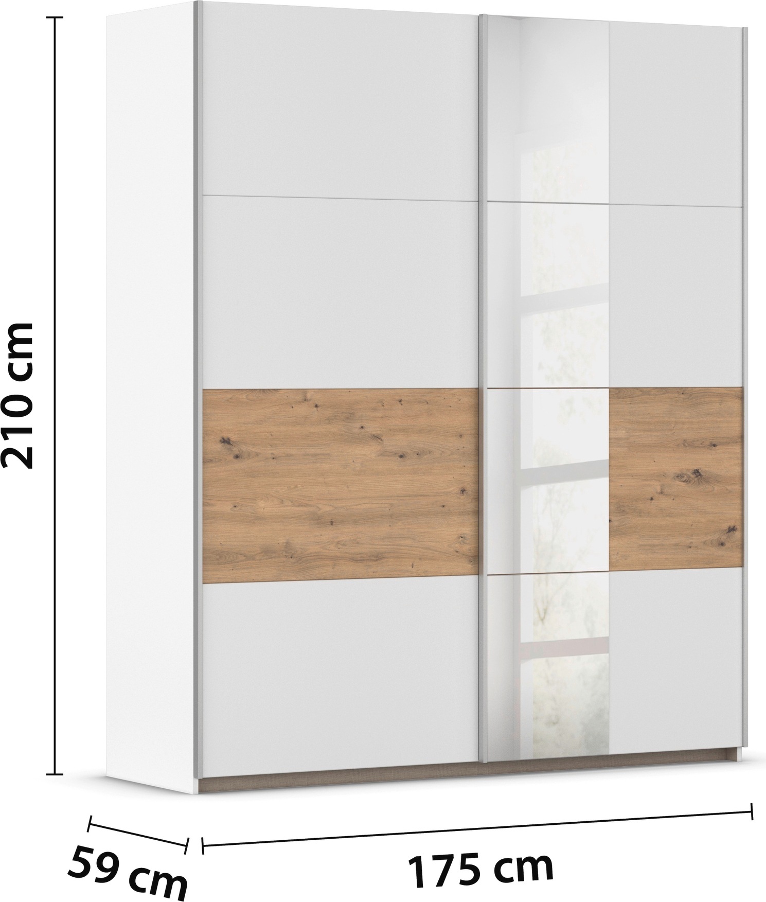 rauch Schwebetürenschrank »Kleiderschrank Schrank Garderobe Schlafzimmerschrank OXFORD«, (in 3 verschiedenen Ausstattungen BASIC/CLASSIC/PREMIUM), mit Griffleisten aus Metall, auch für kleinere Räume MADE IN GERMANY