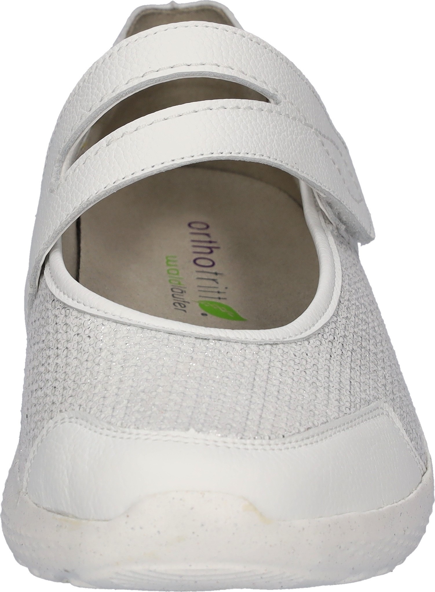 Riemchenballerina WALDLÄUFER "M-IRA Soft", Damen, Gr. 9 (43), weiß, silberfarben, Nappaleder, Textil, metallic, Basic, Schuhe Riemchenballerina, Slipper, Komfortschuh, Orthotritt-Funktion, Spezialweite M 3
