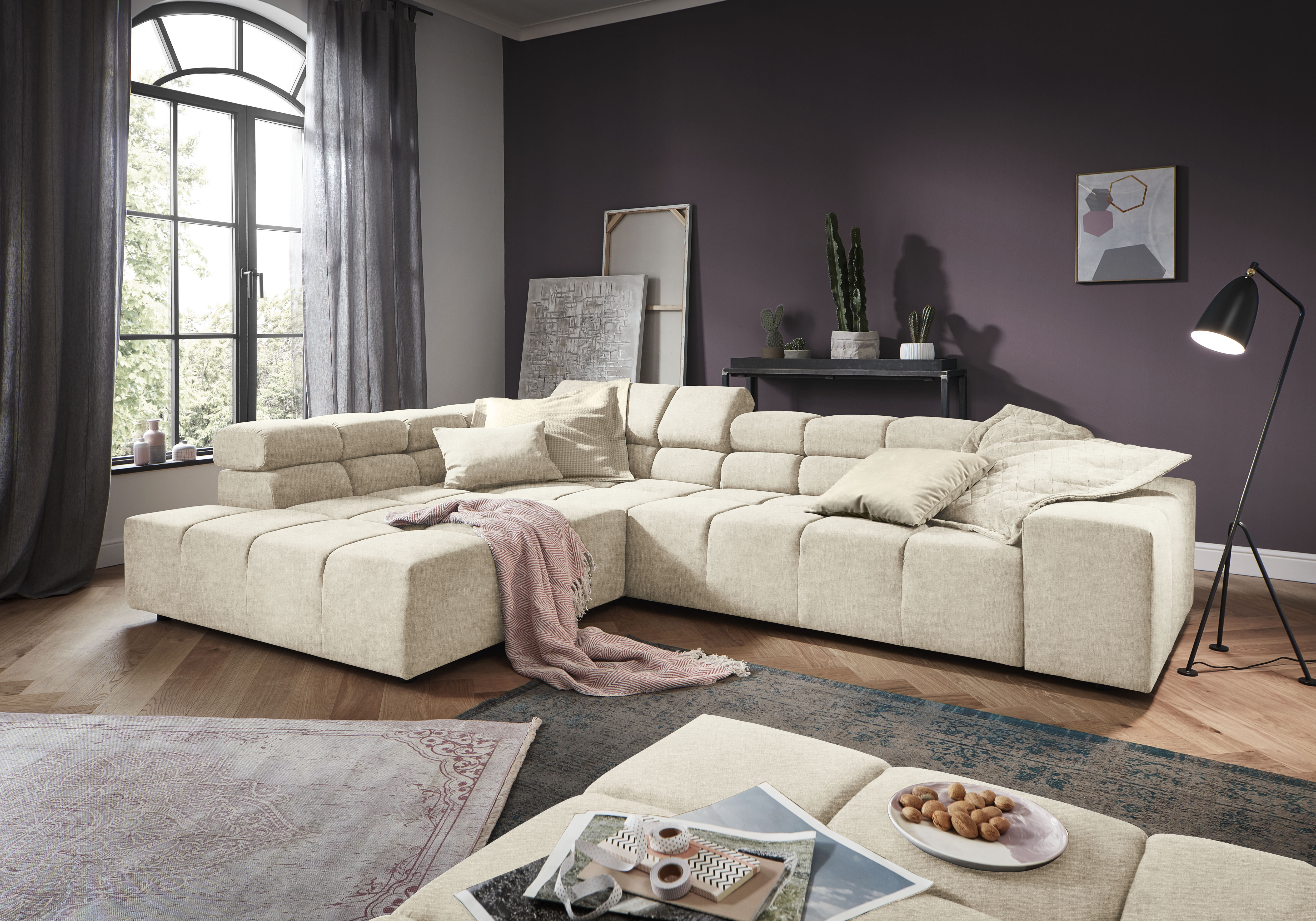 Home affaire Ecksofa "Ancona, Ecksofa, incl. Kopfteilverstellung, Breite 319 cm, L-Form" wahlweise motorische Sitztiefenverstellung, auch in Cord + Easy Care