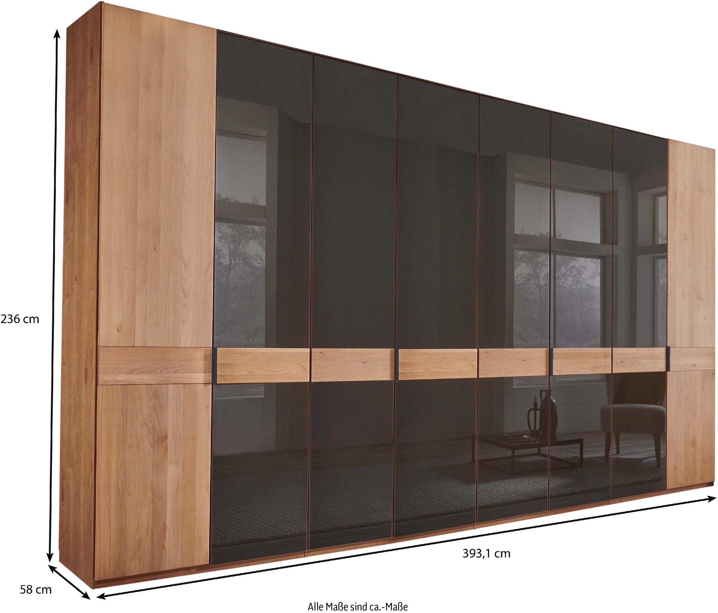 WIEMANN Drehtürenschrank »Cardiff, Massivholztüren in Kombination mit Glas- oder Spiegeltüren«, (4 Breiten, 2 Höhen 216/236cm auswählbar), hochwertiges Design in langlebiger Qualität, viel Stauraum