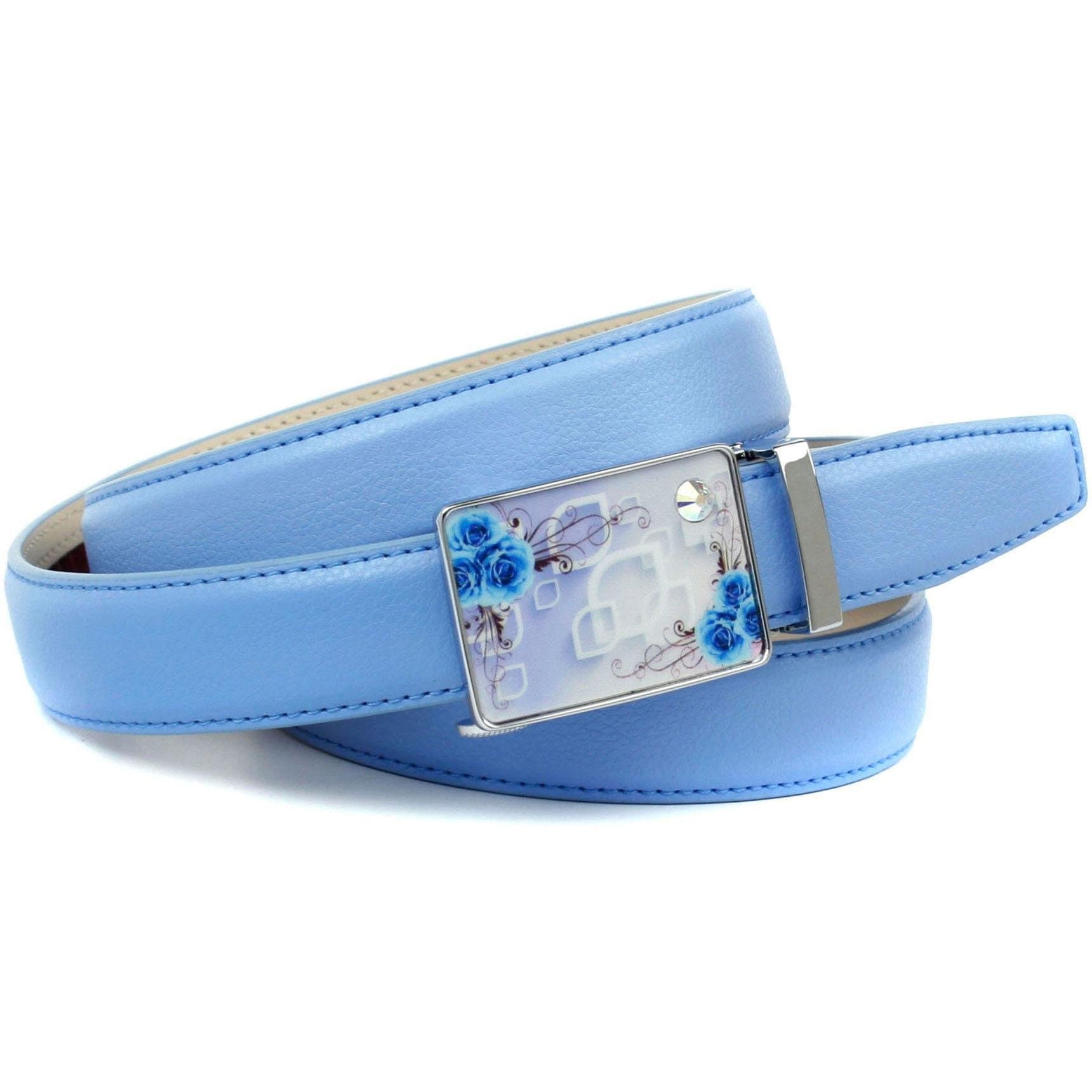 Anthoni Crown Ledergürtel stilvoll in hellblau mit silberfarbener Schließe | Anzuggürtel