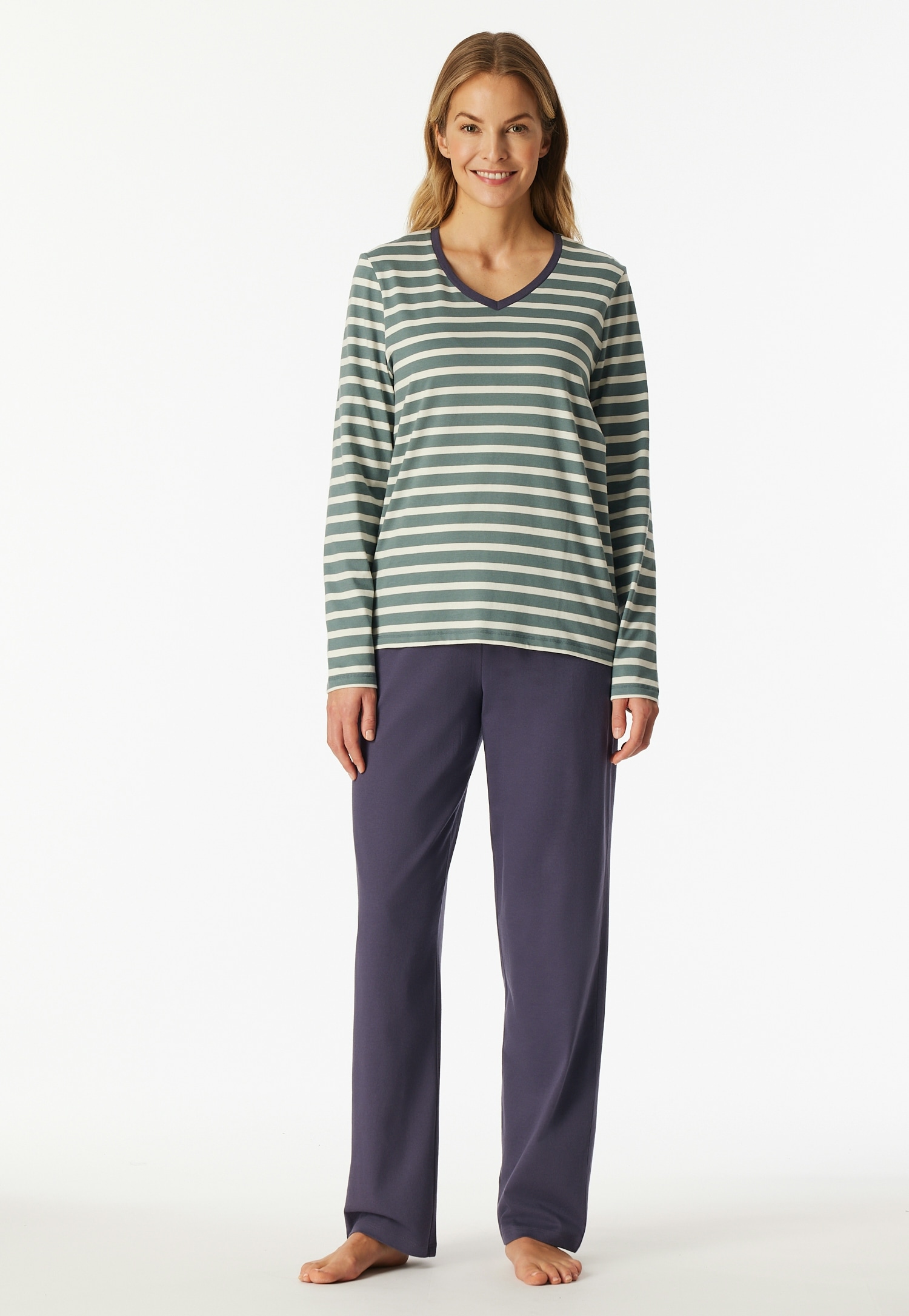 Schiesser Schlafanzug "Casual Essentials", (2 tlg.), Baumwolle, V-Ausschnit günstig online kaufen