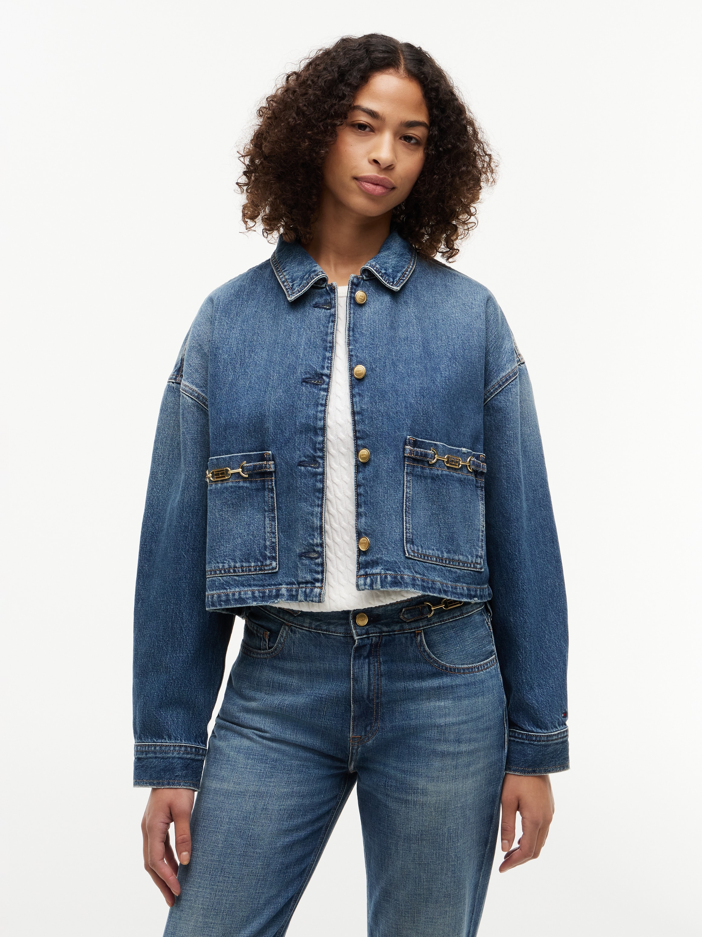 Tommy Hilfiger Jeansjacke "CROPPED JACKET CAM MID" ohne Kapuze aus Baumwolle, verkürzte Form