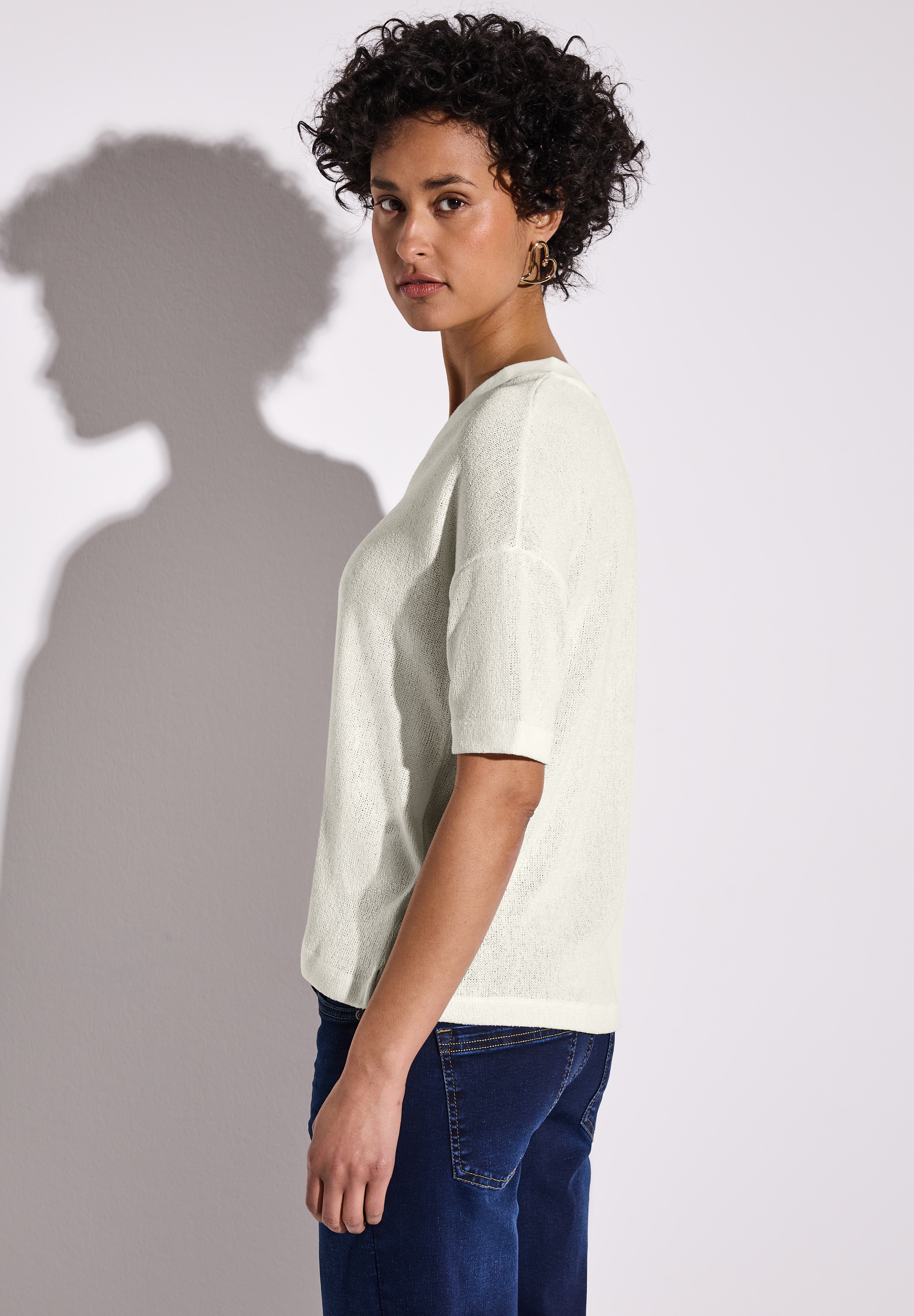 STREET ONE T-Shirt, im Strick-Look mit V-Ausschnitt