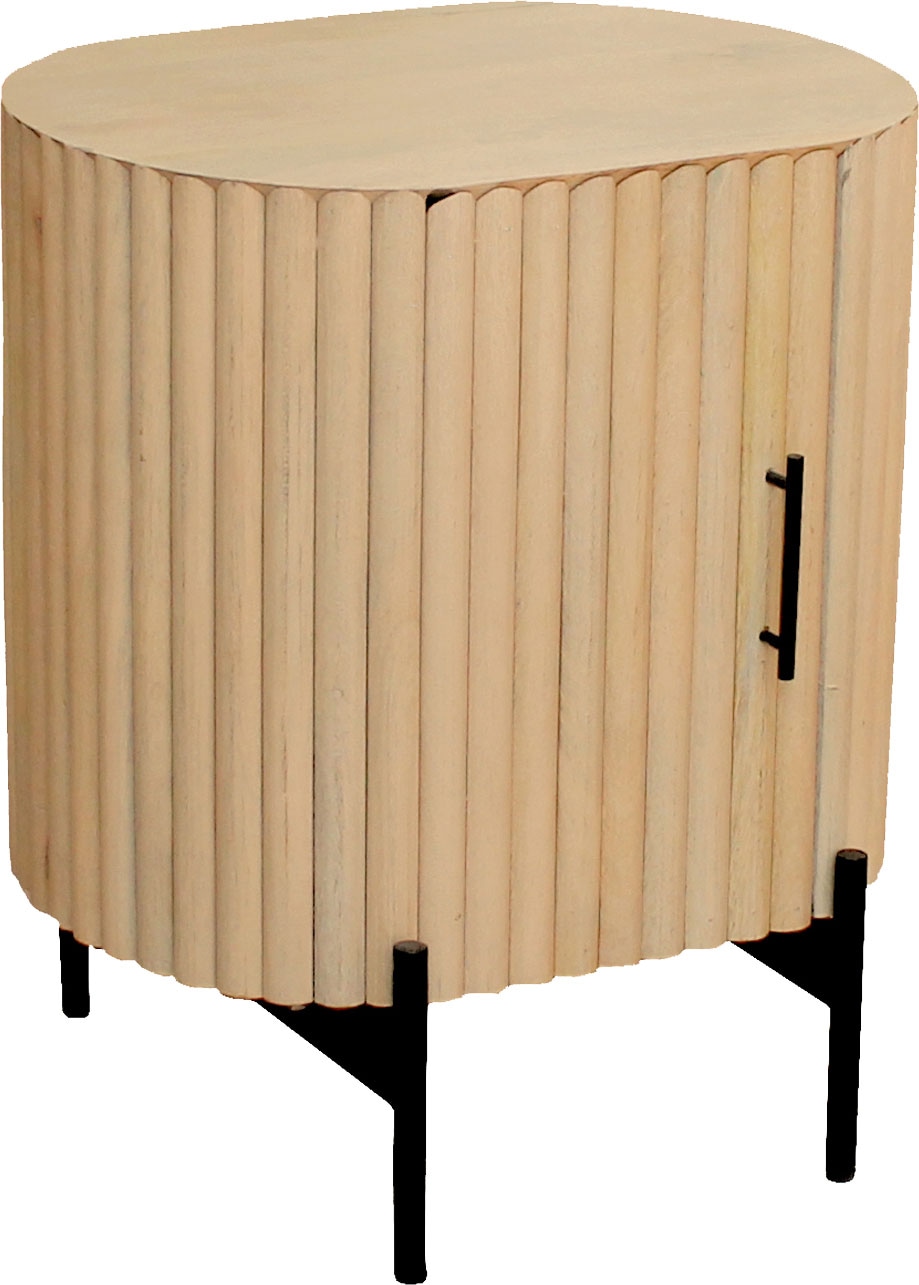 SIT Nachtkommode "Nessebar aus Mangoholz mit Lamellen-Design & Metallfüßen" 1 Stk. tlg. 1 Tür, 2 Fächer & 15 cm hohe schwarze Metallfüße