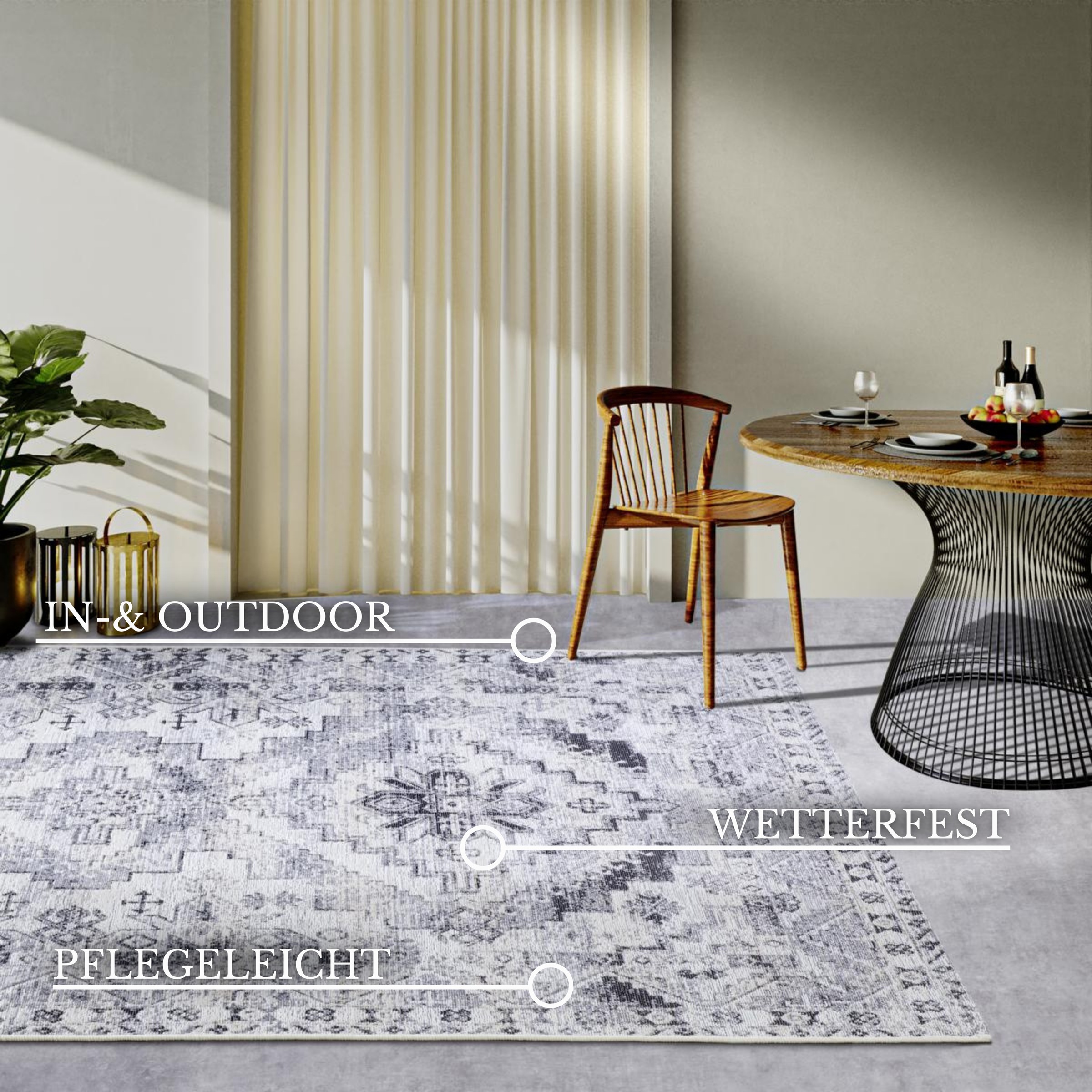 Thumbnail - Villeroy & Boch Outdoorteppich "Esther" rechteckig 3 mm Höhe Outdoor, Flachgewebe, wetterfest, Balkon, Garten, Klassisch...