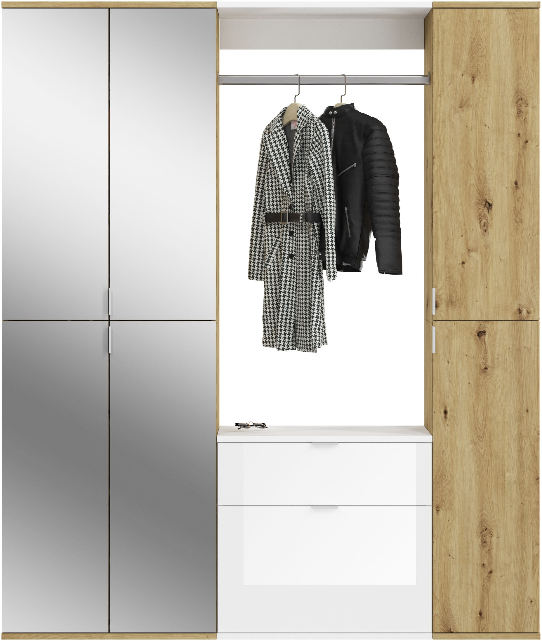 Home affaire Garderoben-Set "TRONDHEIM, 5-teilig, Breite 152cm, individuell platzier- & erweiterbar" Set, bestehend aus: 2x Garderobenschrank & 3-tlgs. Zwischenbauelement, 4 Stk. tlg.