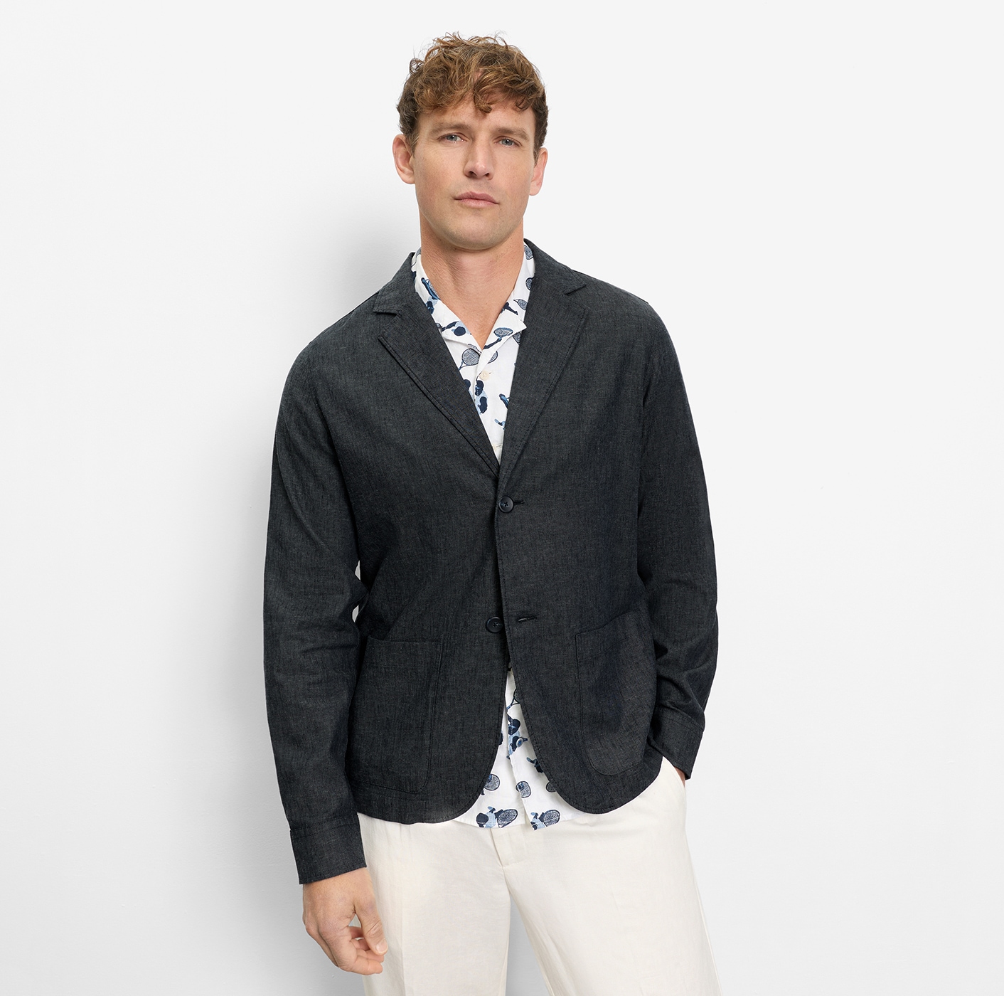 OLYMP Hemdjacke ohne Kapuze meliert und mit Leinen günstig online kaufen