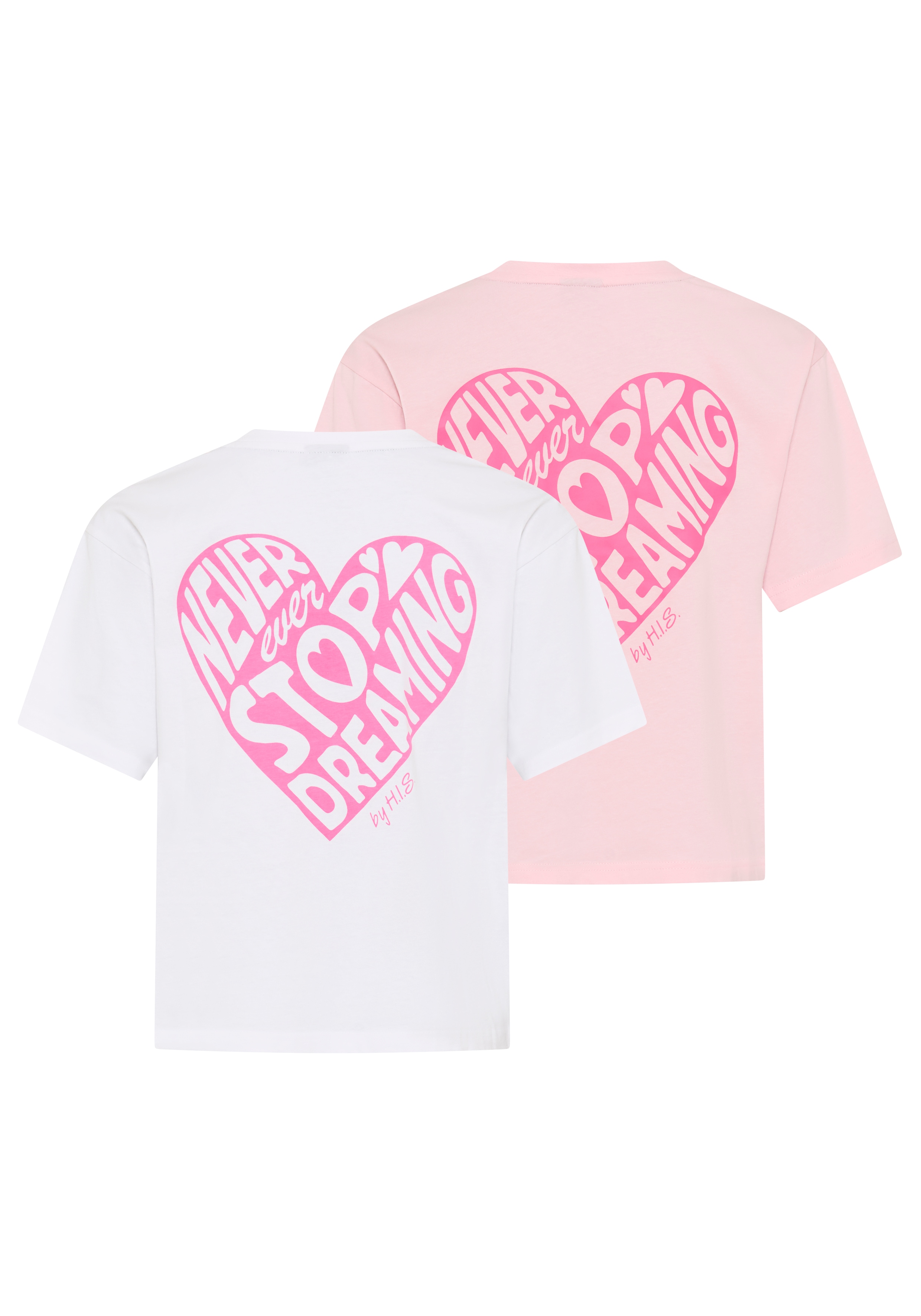 H.I.S T-Shirt "2er Pack H.I.S Shirts mit Rückenprint für Mädchen" Packung, 2, 2 tlg. für Mädchen, lässige Passform, kurze Ärmel, mit Logodruck