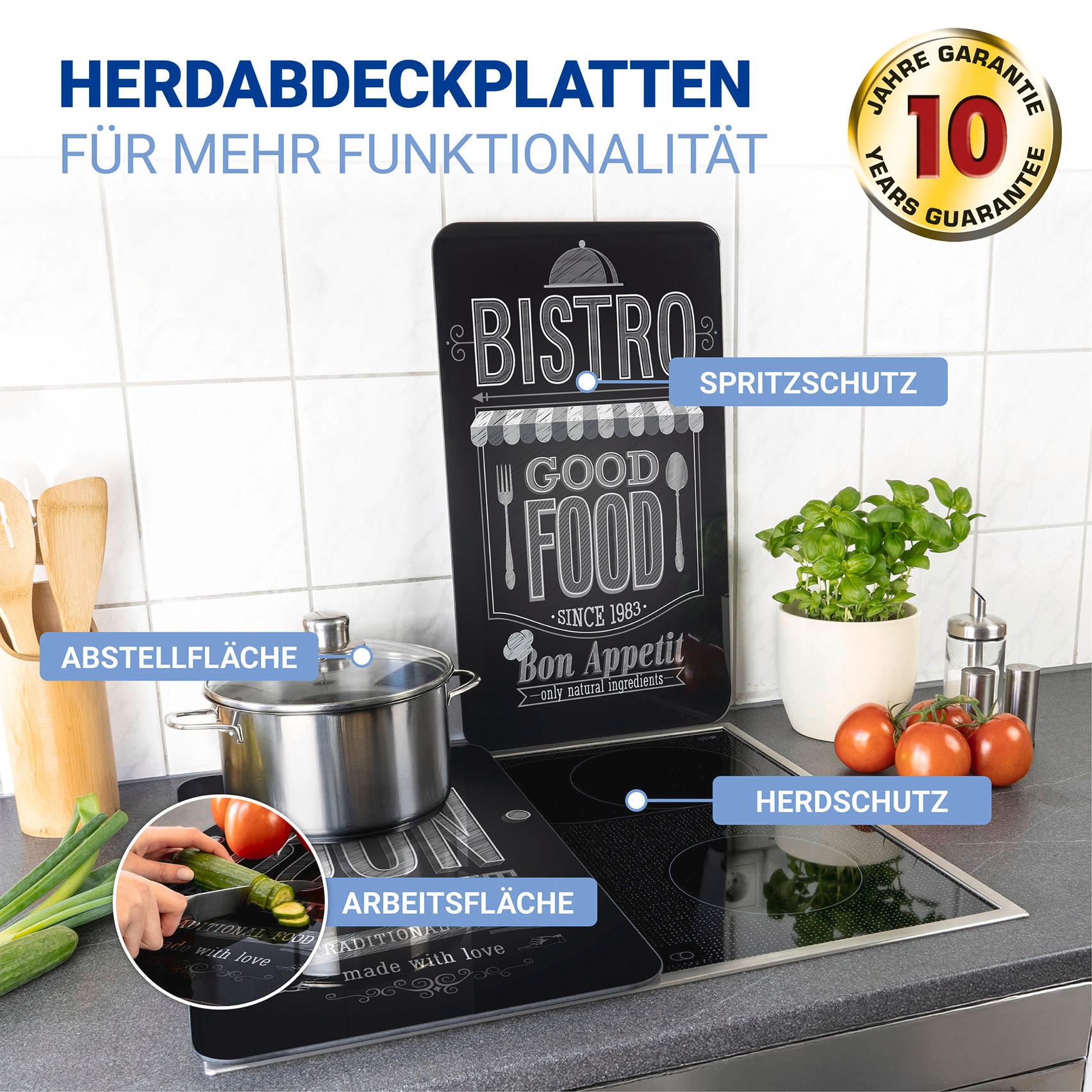WENKO Herd-Abdeckplatte »Universal Modell Bon Appetit«, (Set, 2 tlg.), Herdabdeckung für alle Herdarten, kratzfest, mit rutschfesten Füßen