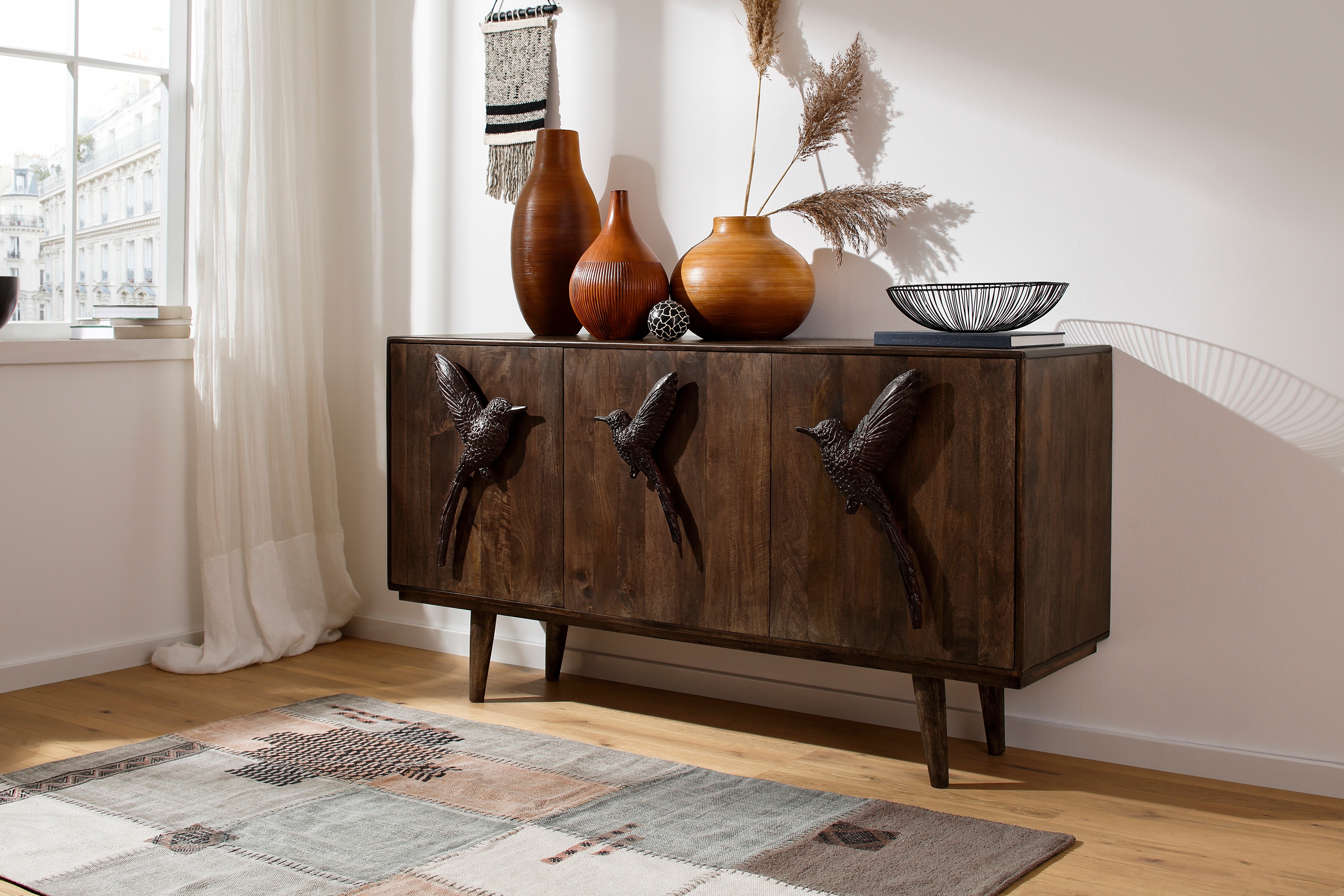 Home affaire Sideboard Colibri, Die Griffe sind wie Vögel geformt