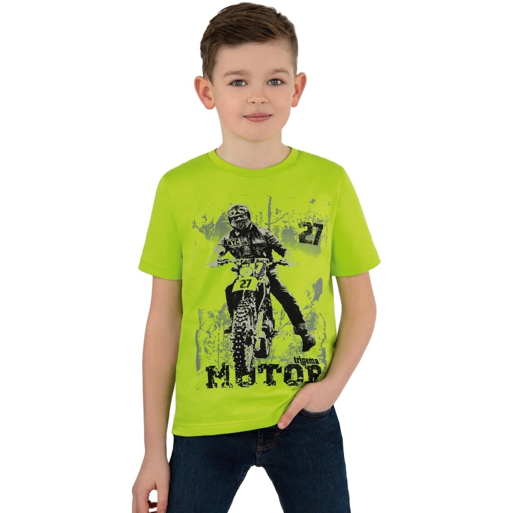 Trigema T-Shirt »TRIGEMA Jungen T-Shirt mit coolem Motorrad-Motiv«, (1 tlg.)