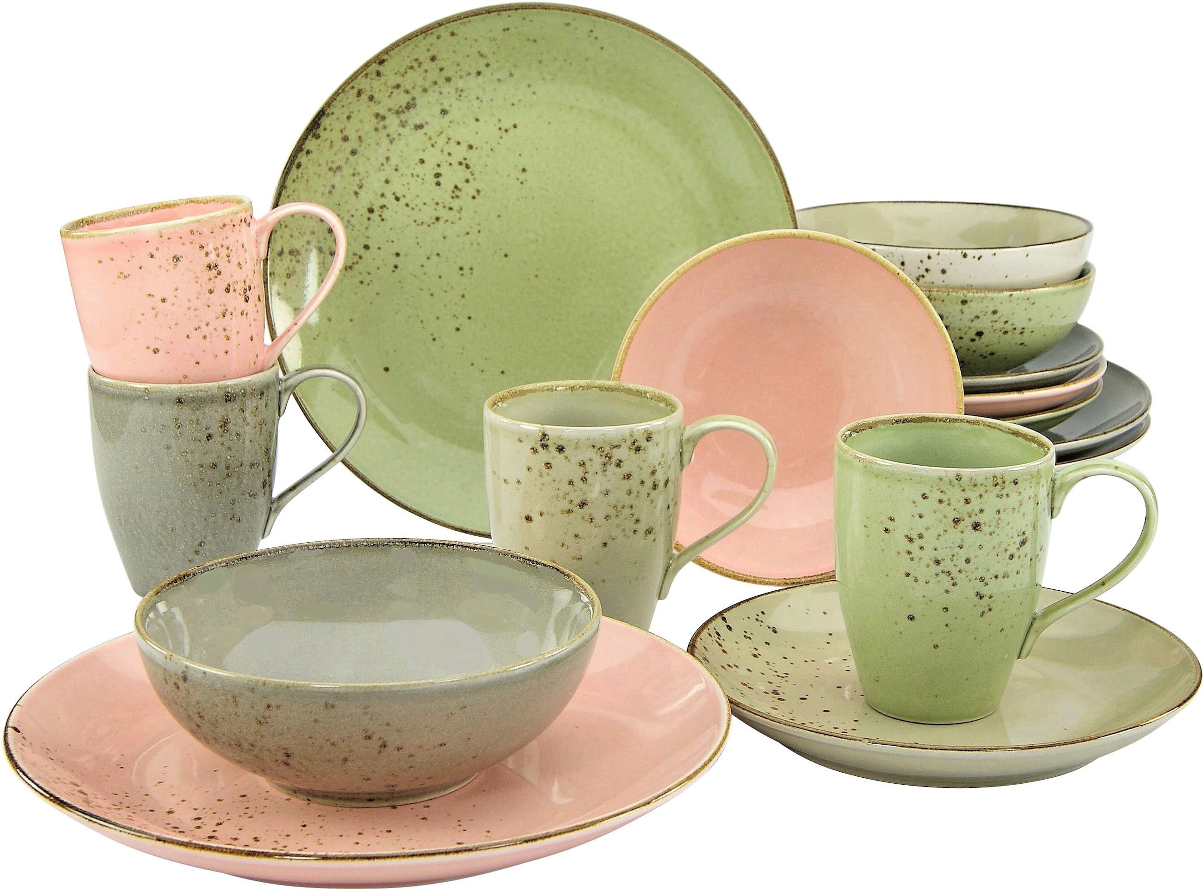 CreaTable Kombiservice »Geschirr-Set NATURE COLLECTION Vintage Garden«, (16 tlg., Kaffeeservice und Tafelservice im Set, für 4 Personen), Service, 16 Teile, für 4 Personen