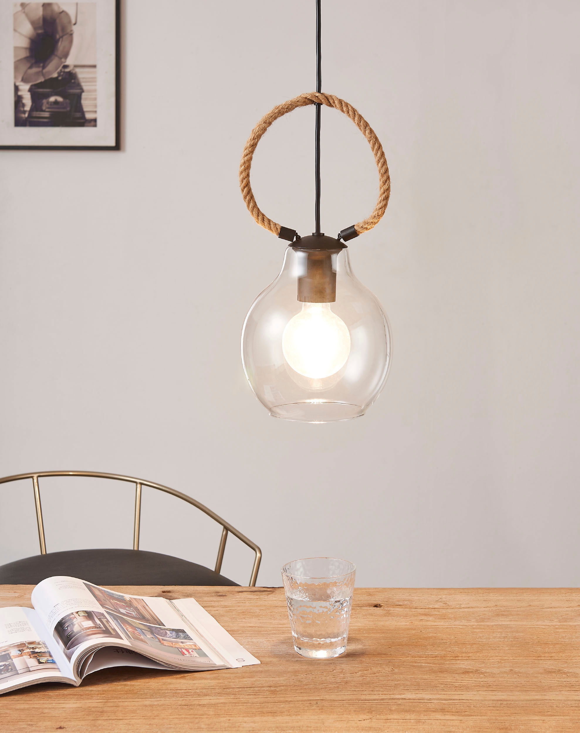 EGLO Hängeleuchte »RODING« E27 1 Stk. Hängeleuchte in schwarz und braun aus Stahl, Holz  -  exkl. E27 - 40W