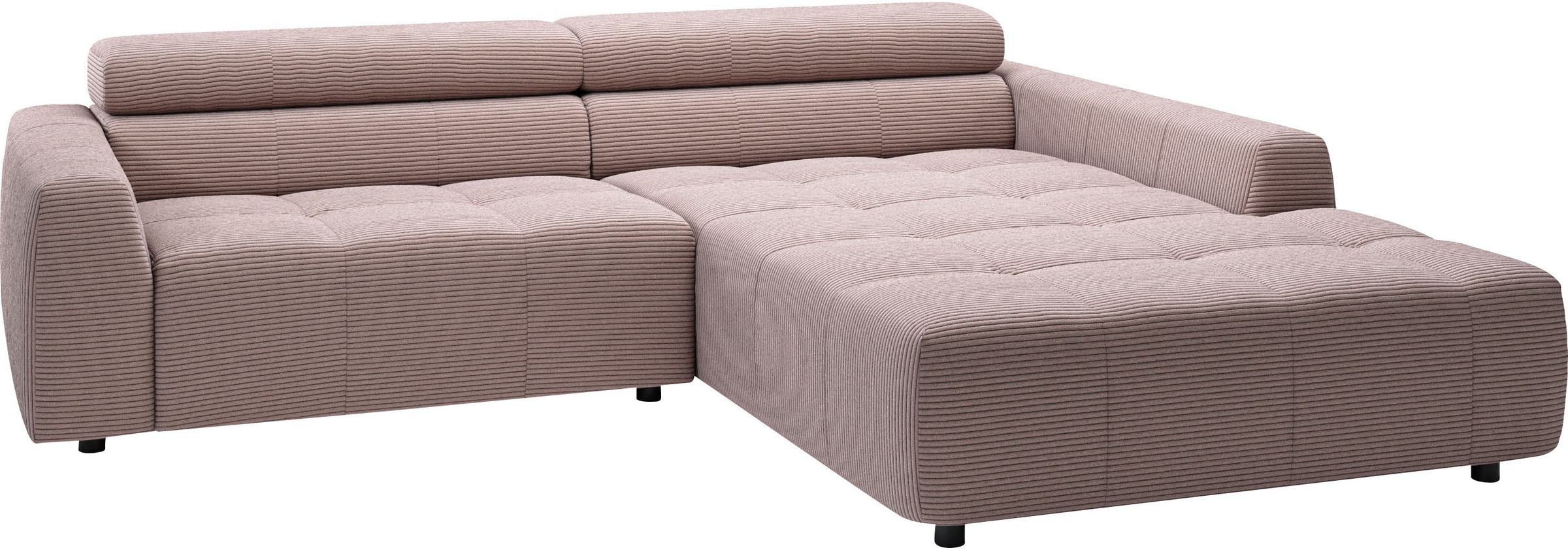 Ecksofa 3C CANDY "Denver auch mit Cord- und Easy care-Bezug, Kopfteilverstellung L-Form", rosa, B:258cm H:68cm T:217cm, 88% Polyester, 12% Polyacryl, Sofas, Ecksofa, wahlweise. mit motorischer Sitztiefenverstellung 8