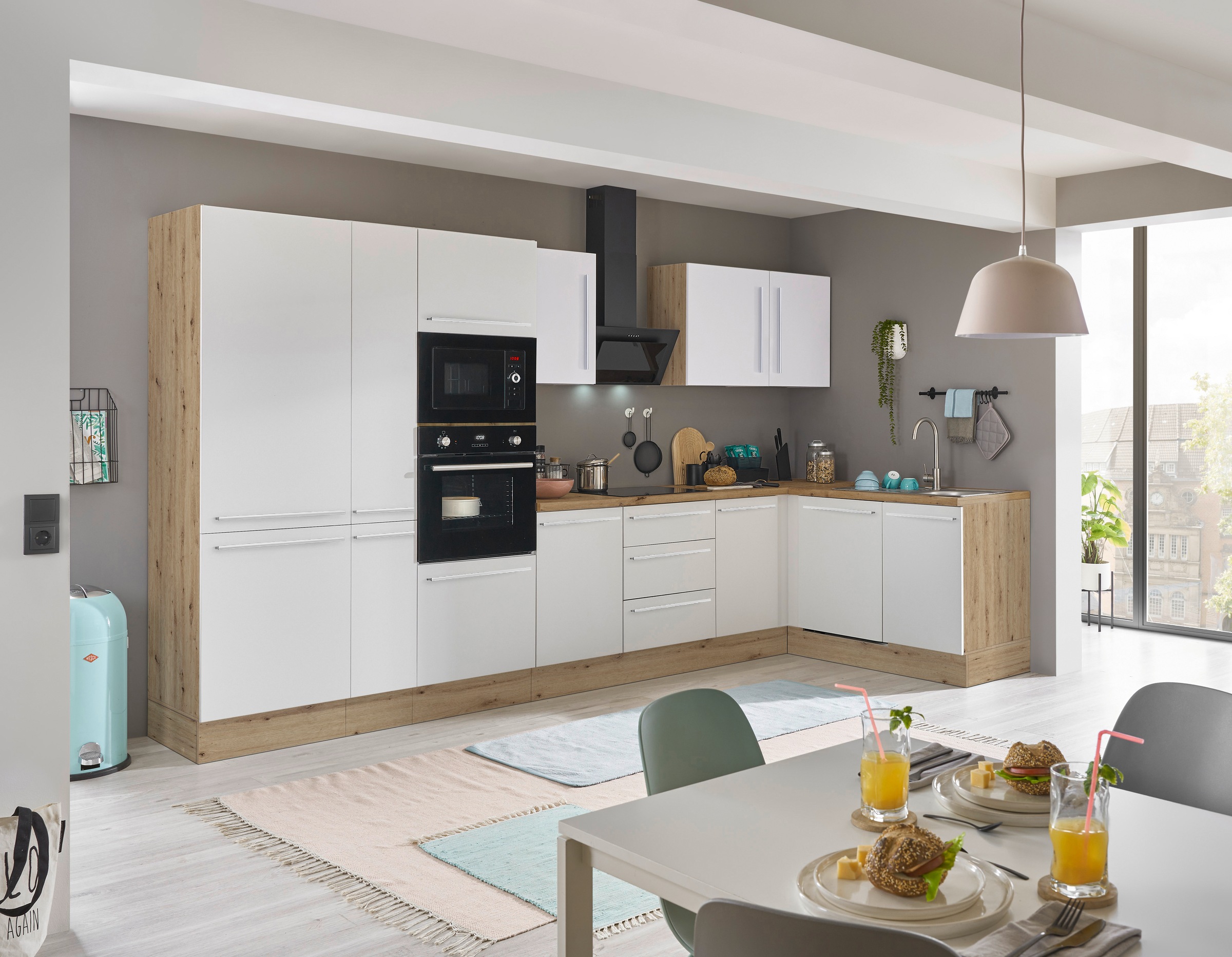 KOCHSTATION Winkelküche »Florida, Stellbreite 370x175 cm« wahlweise mit E-Geräten, mit Softclose für Türen und Schubkästen