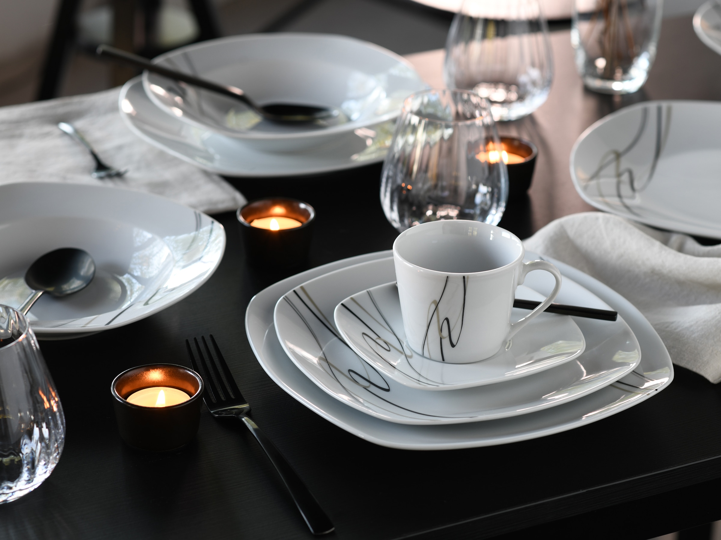 CreaTable Kombiservice »Amelie Piazza, Kombi-Service 30-tlg«, (Set, 30 tlg.), Elegant, Schwungvoller Liniendekor