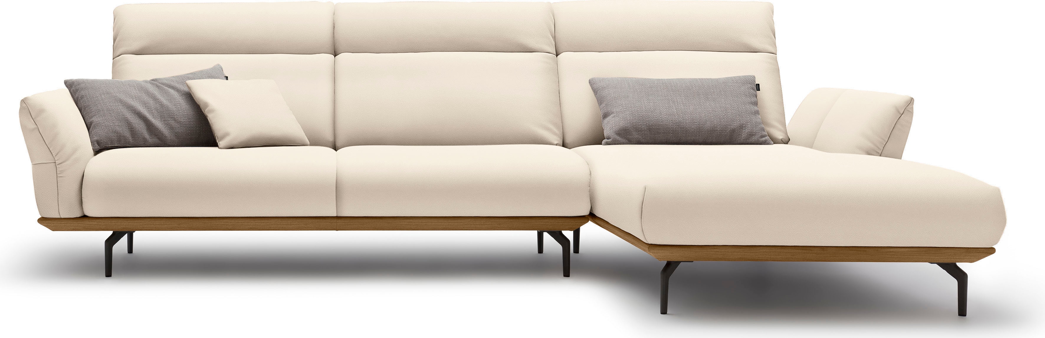 Creation BY ROLF BENZ Ecksofa "CR.460 Design-Sofa der Extraklasse, verstellbare Rückenlehne, L-Form" Sockel in Nussbaum, Winkelfüße in Umbragrau, Breite 318 cm
