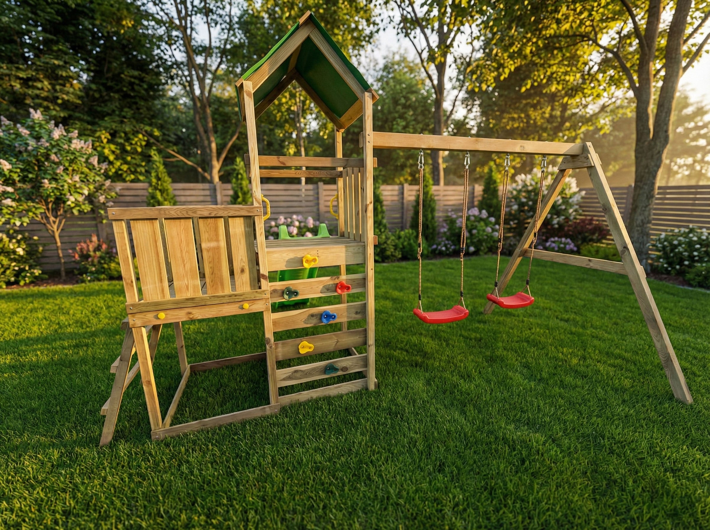 FUNGOO Spielturm »MaxPlay 3.1« mit Rutsche, Doppeldecker, Doppelschaukel und Kletterwand