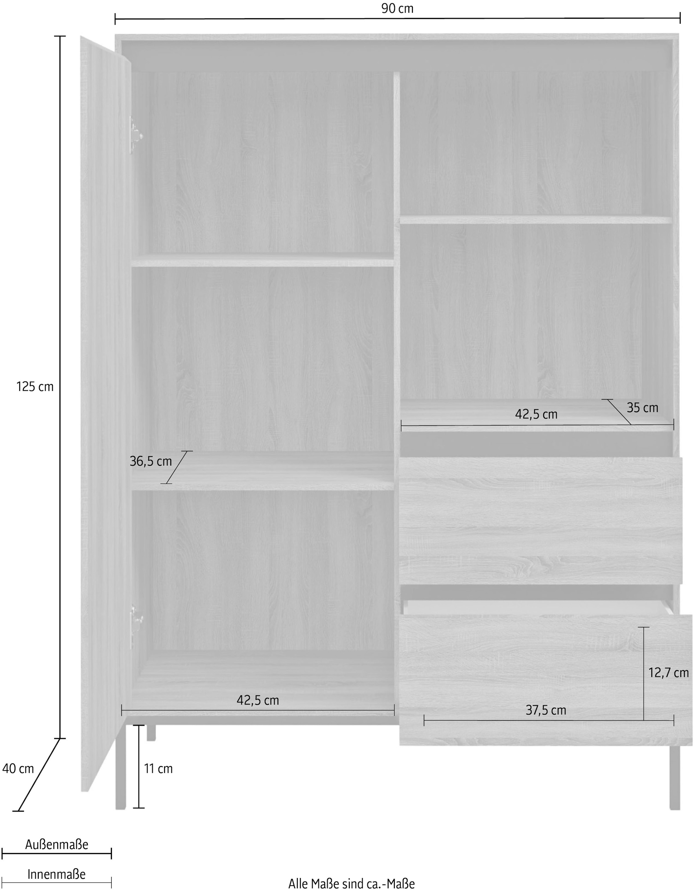 INOSIGN Highboard »Bari«, Stauraumschrank mit 2 Schubladen und 3 Einlegeböden, Breite 90 cm