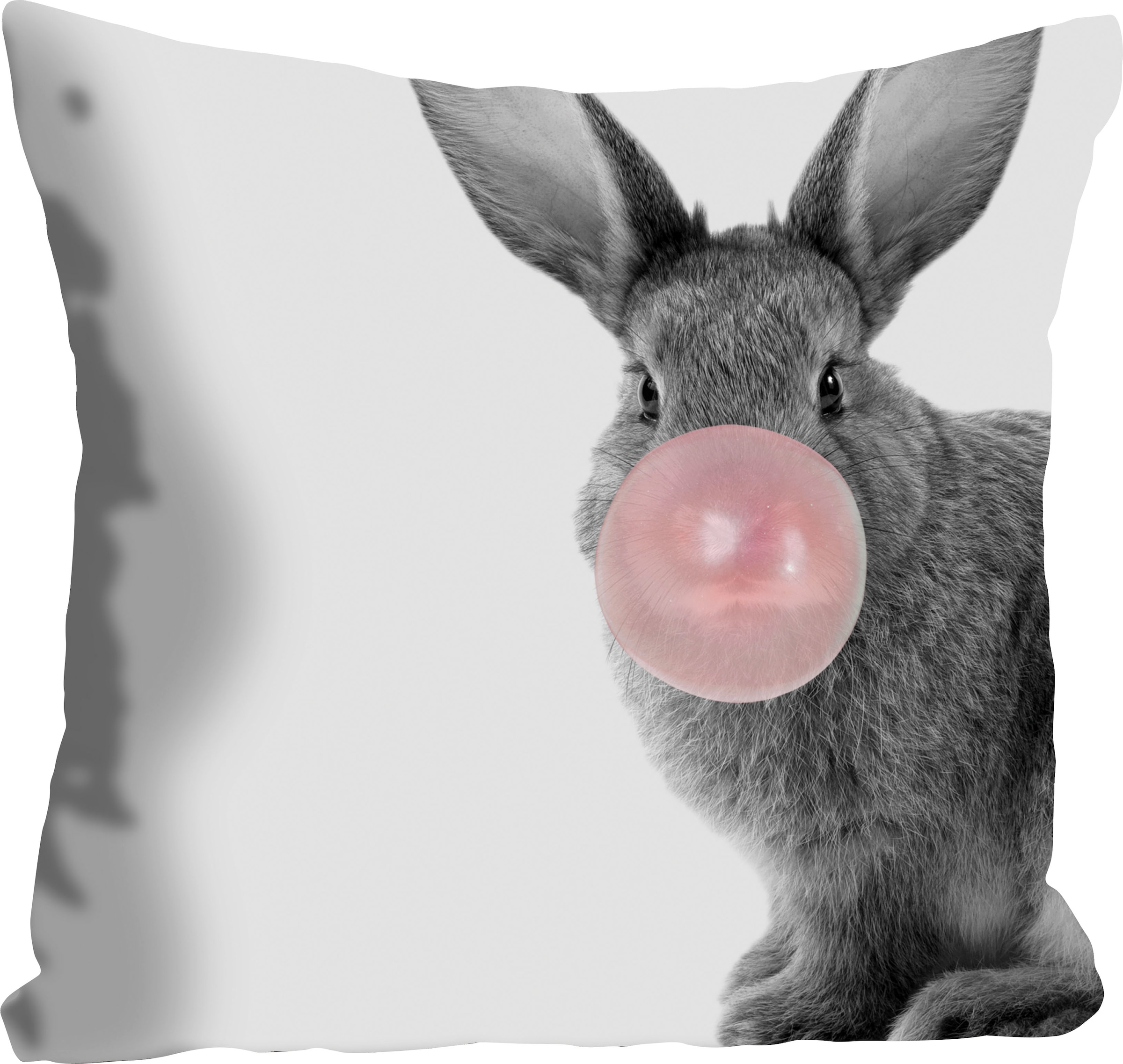 Dekokissen »Bunny Gum«, mit einem Hasen mit Kaugummi, Kissenhülle ohne Füllung, 1 Stück