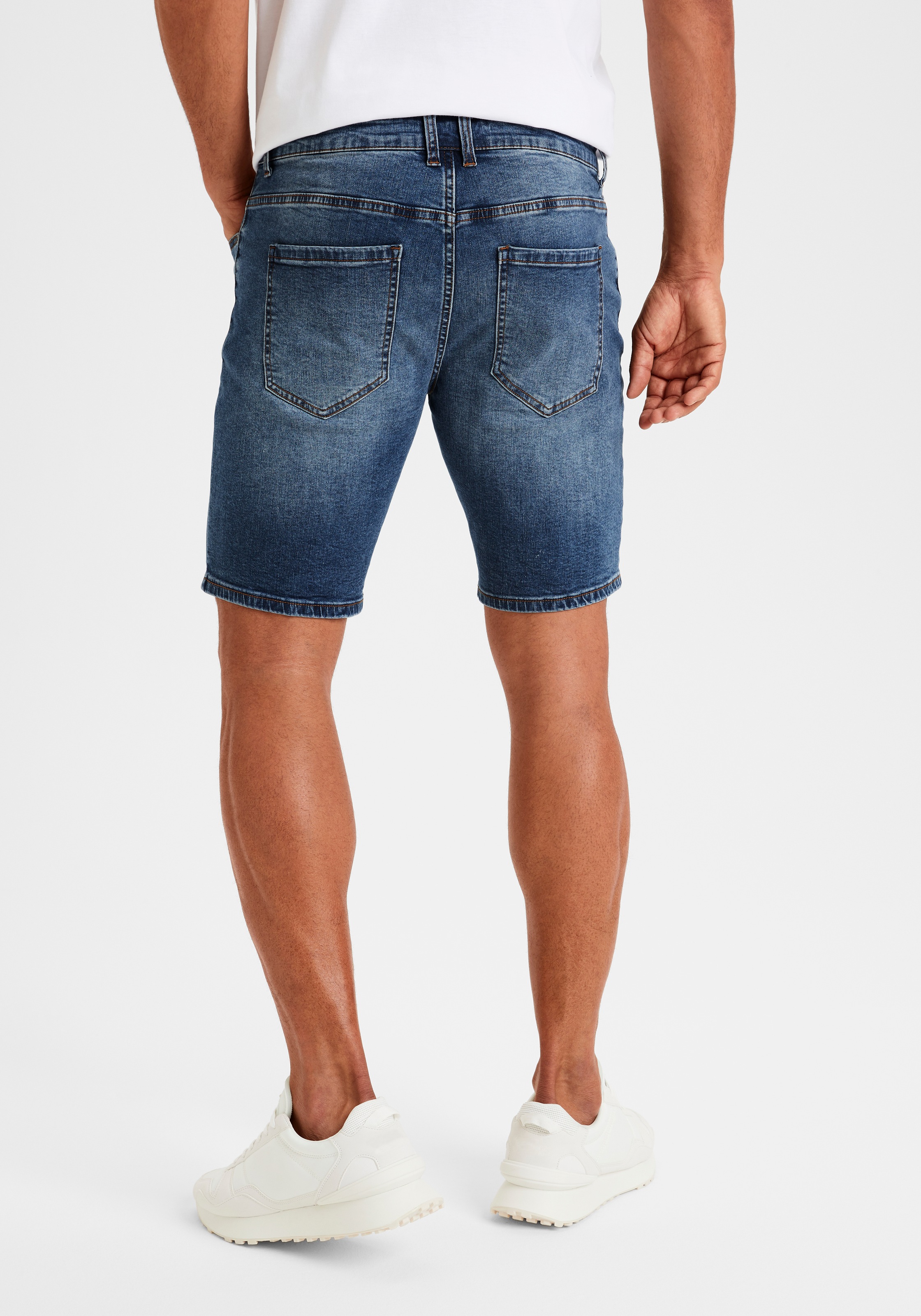 Jeansshorts BUFFALO "5-Pocket Shorts", Herren, Gr. 34, N-Gr, blau (dunkelblau), Jeans, Obermaterial: 98% Baumwolle, 2% Elasthan, Destroyed-Effekte, regular fit kurz, Jeans Jeansshorts, mit normaler Bundhöhe, kurze Hose aus elastischer Denim-Qualität 3