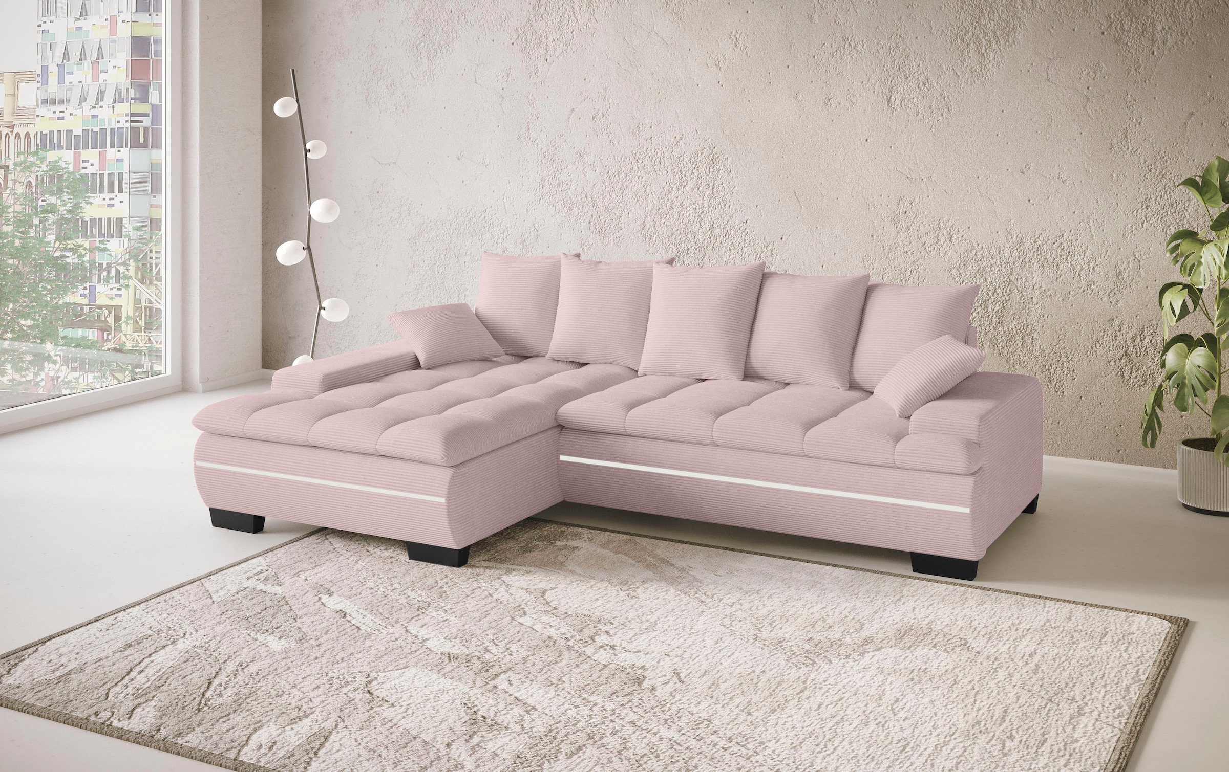 Mr. Couch Ecksofa »Haiti II, L-Form«, RGB-LED Beleuchtung, wahlweise mit Kaltschaum, Bett, Bettkasten