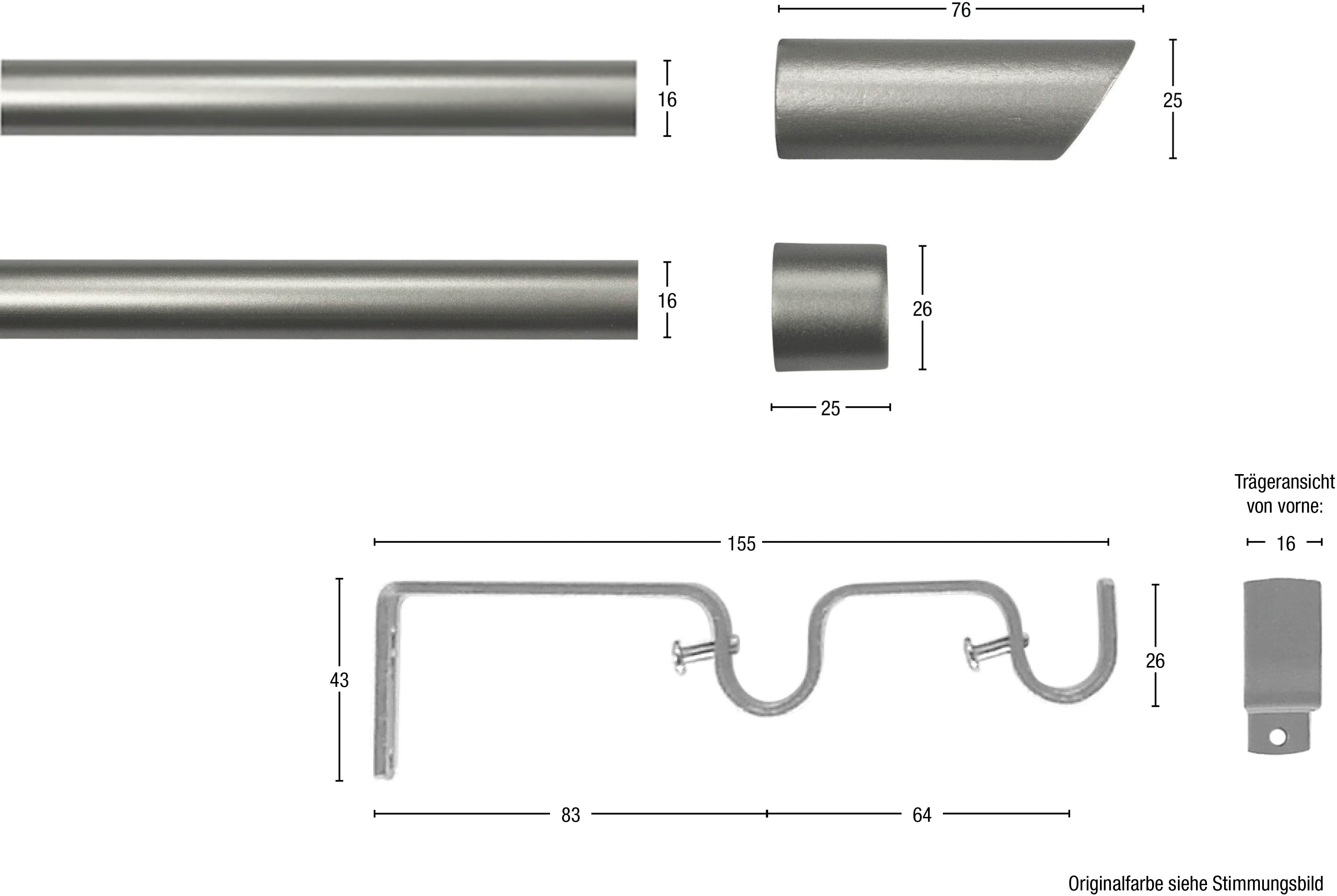 Thumbnail - GARESA Gardinenstange "ZYLI mit offenem Träger" 2 läufig-läufig Wunschmaßlänge;Träger;Endstücke;Befestigungsmaterial;Mon...
