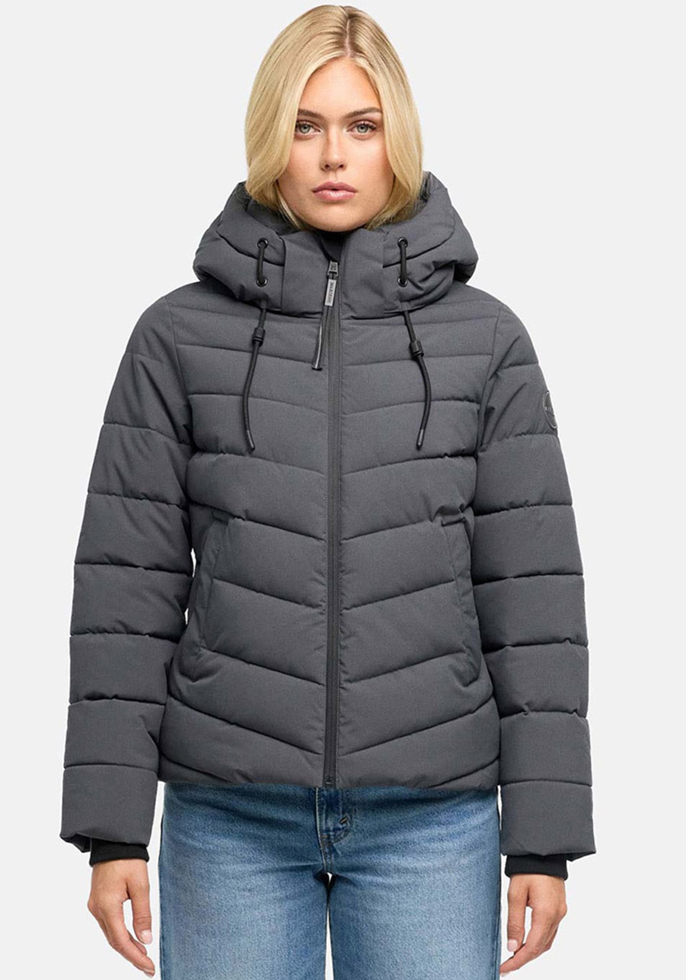 Marikoo "Nobiruu" mit Kapuze Winterjacke mit Kapuze und diagonaler Steppoptik