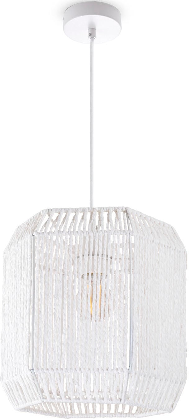Paco Home Pendelleuchte »Hugo Pepe«, Leuchtmittel E27 | ohne Leuchtmittel, Wohnzimmer Esszimmer Rattan Optik Boho Schirm Papier Sechseckig