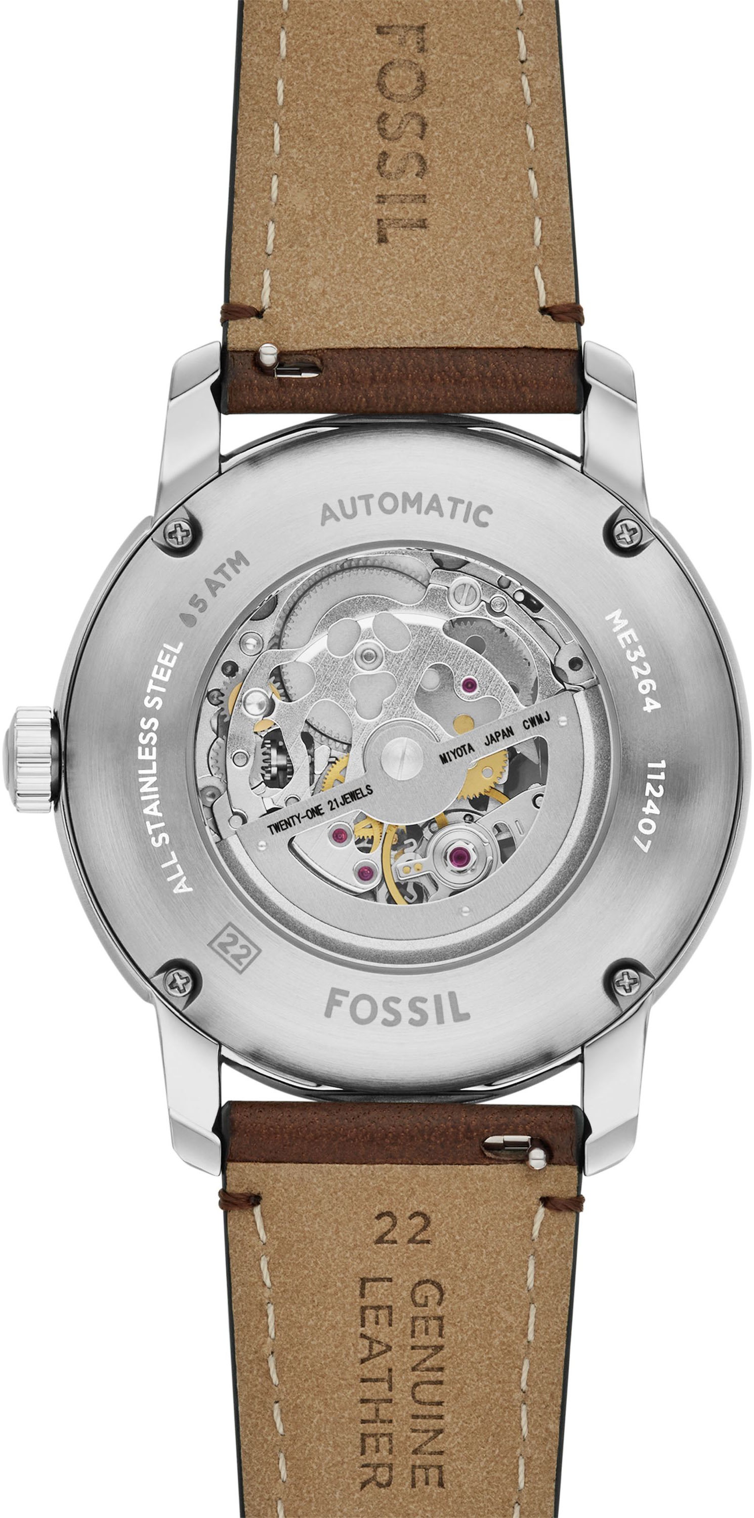 Fossil Automatikuhr »HERITAGE«, Armbanduhr, Herrenuhr, Mechanische Uhr, Lederarmband, analog