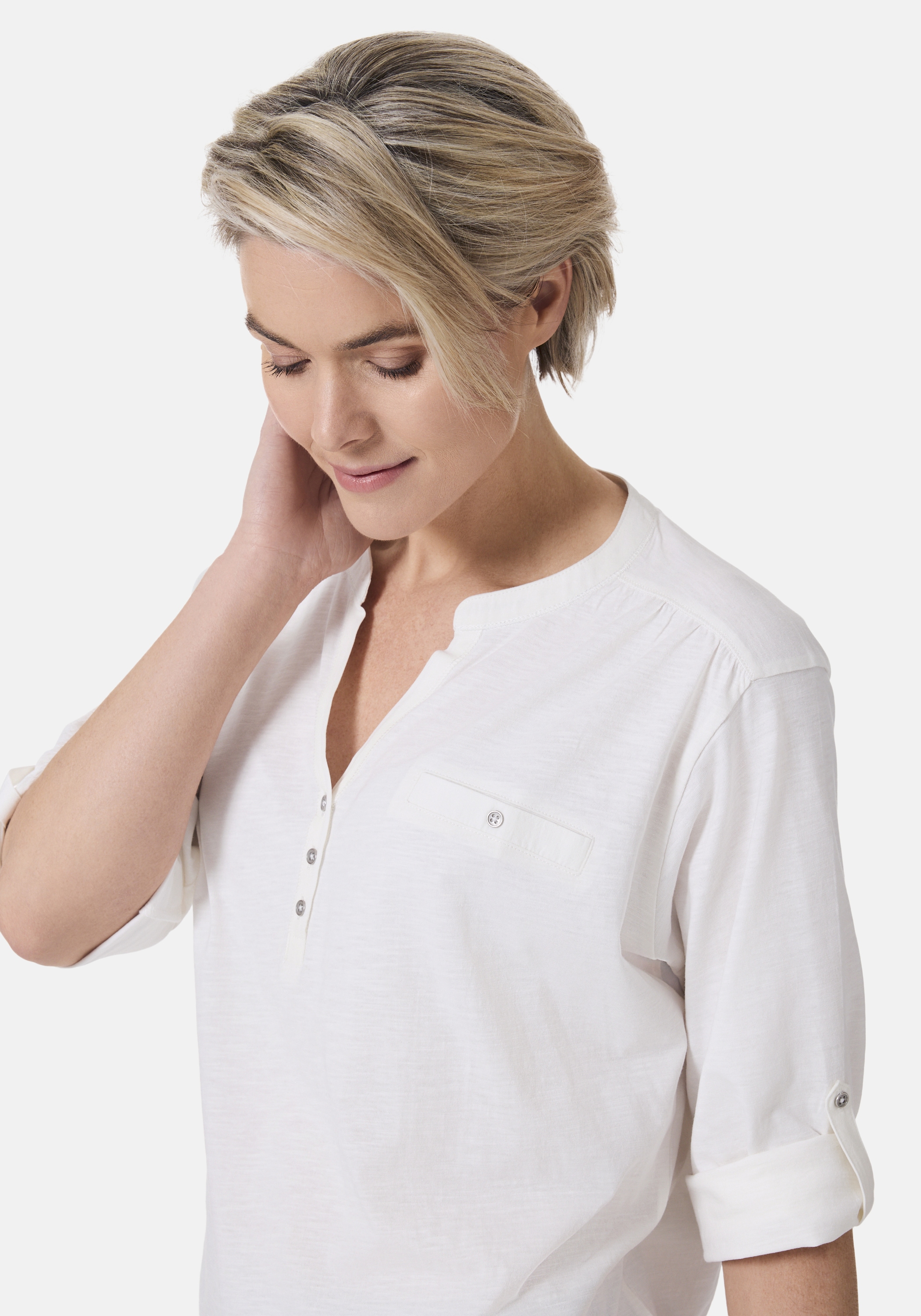 STOOKER WOMEN 3/4-Arm-Shirt »MARIE T-Shirt 3/4-Arm«, Regular Fit Slub Yarn Baumwolle Henley Shirt Knopfleiste für Damen