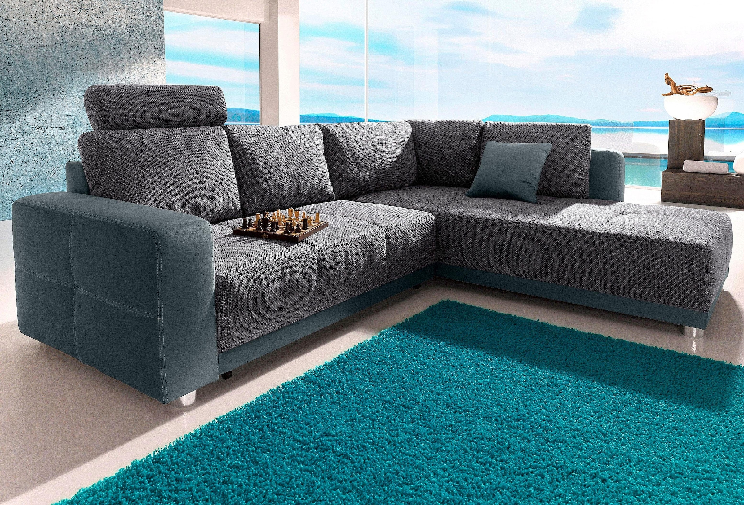 Jockenhöfer Gruppe Ecksofa "Orlando L-Form, B: 257 cm" mit Schlaffunktion, Bettkasten, Zierkissen & Kopfstützen