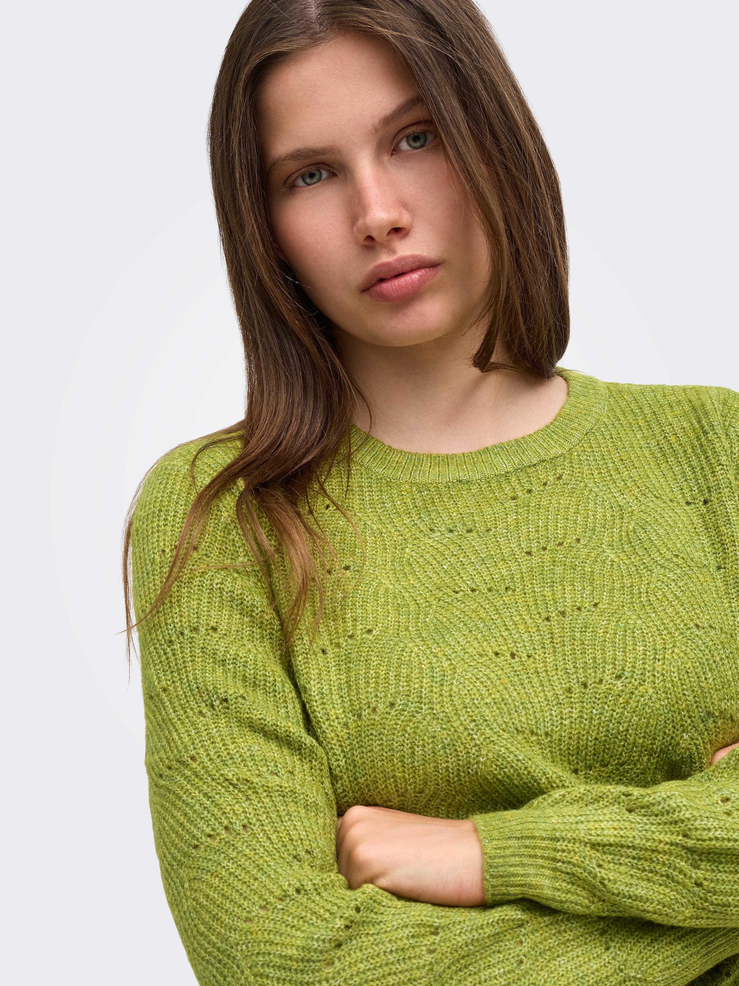 ONLY Rundhalspullover »ONLLOLLI L/S PULLOVER KNT NOOS« Materialmix