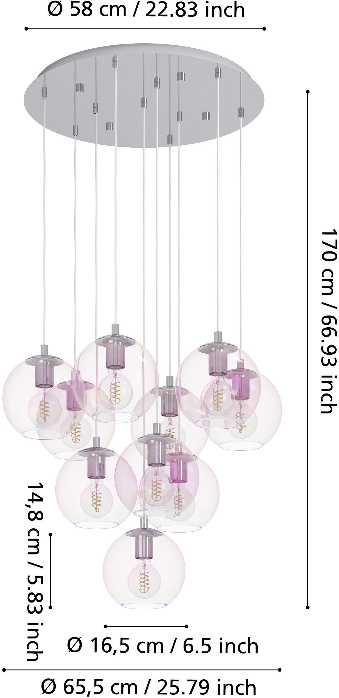 EGLO Hängeleuchte »ARISCANI 2 Pendellampe - Stahl - E27 - 10X60W - IP20« E27 1 Stk. HHängelampe, Deckenlampe, Wohnzimmer, Esszimmer, 110 x Ø64,5 cm