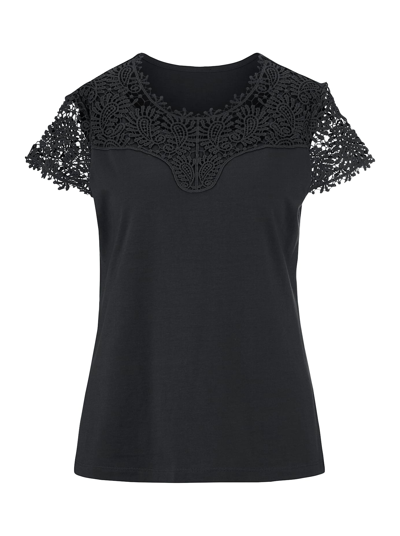 Spitzenshirt LADY "Shirt", Damen, Gr. 38, schwarz, 50% Baumwolle, 50% Modal, Spitze:100% Polyester, unifarben, Rundhals, Shirts 2