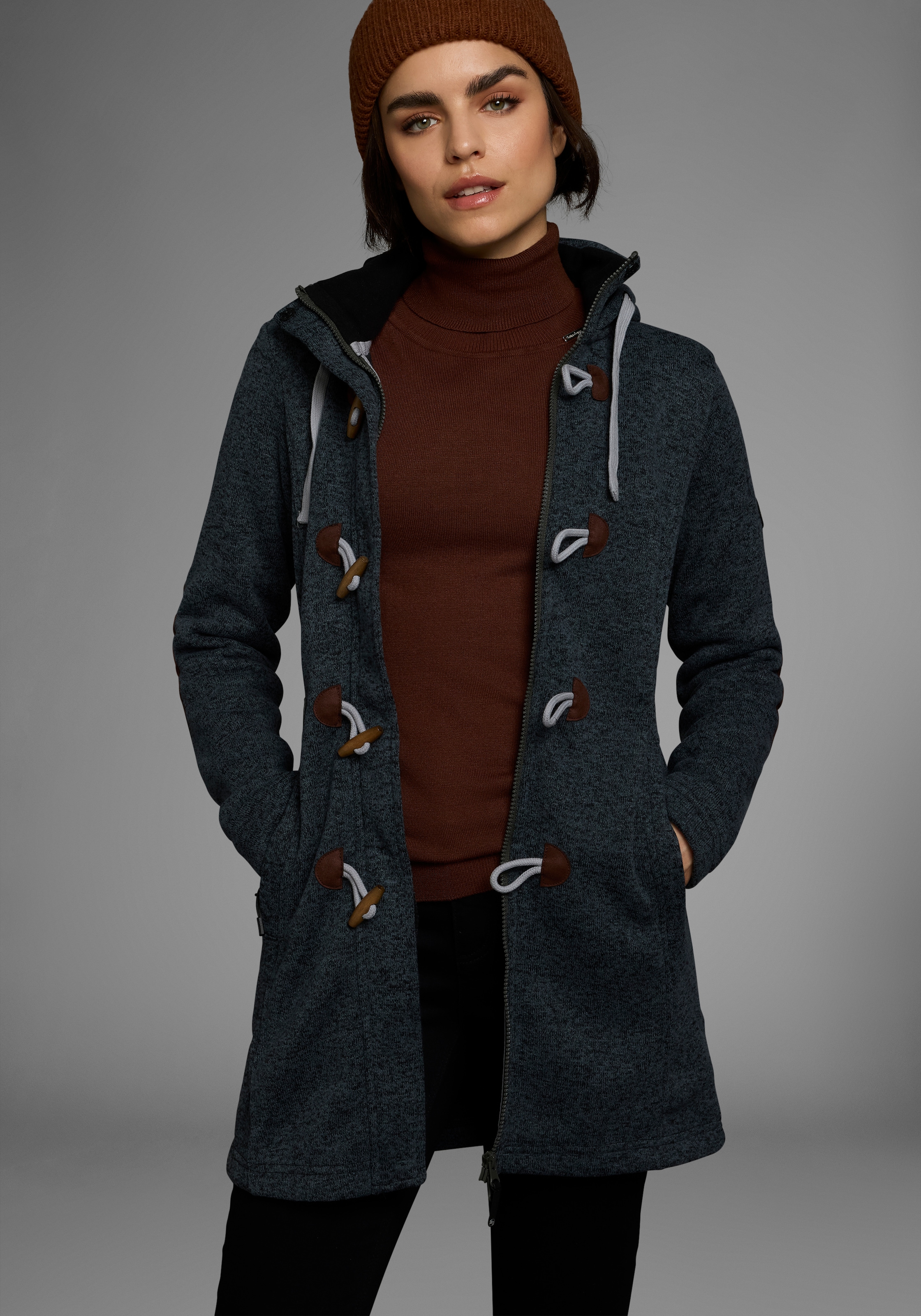 Polarino Strickfleecejacke, mit Kapuze, für den Übergang, aus Strickfleece, günstig online kaufen