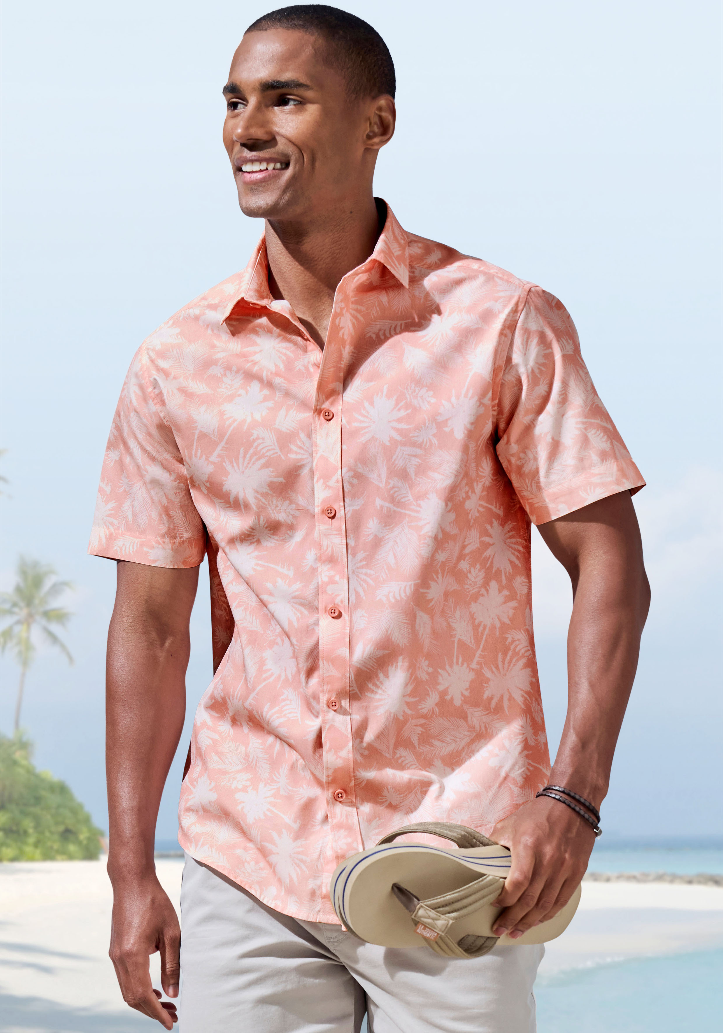Beachtime Hawaiihemd "- Kurzarmhemd mit sommerlichem Palmen Druck", Kurzarm, Freizeithemd mit Palmenprint, reine Baumwolle