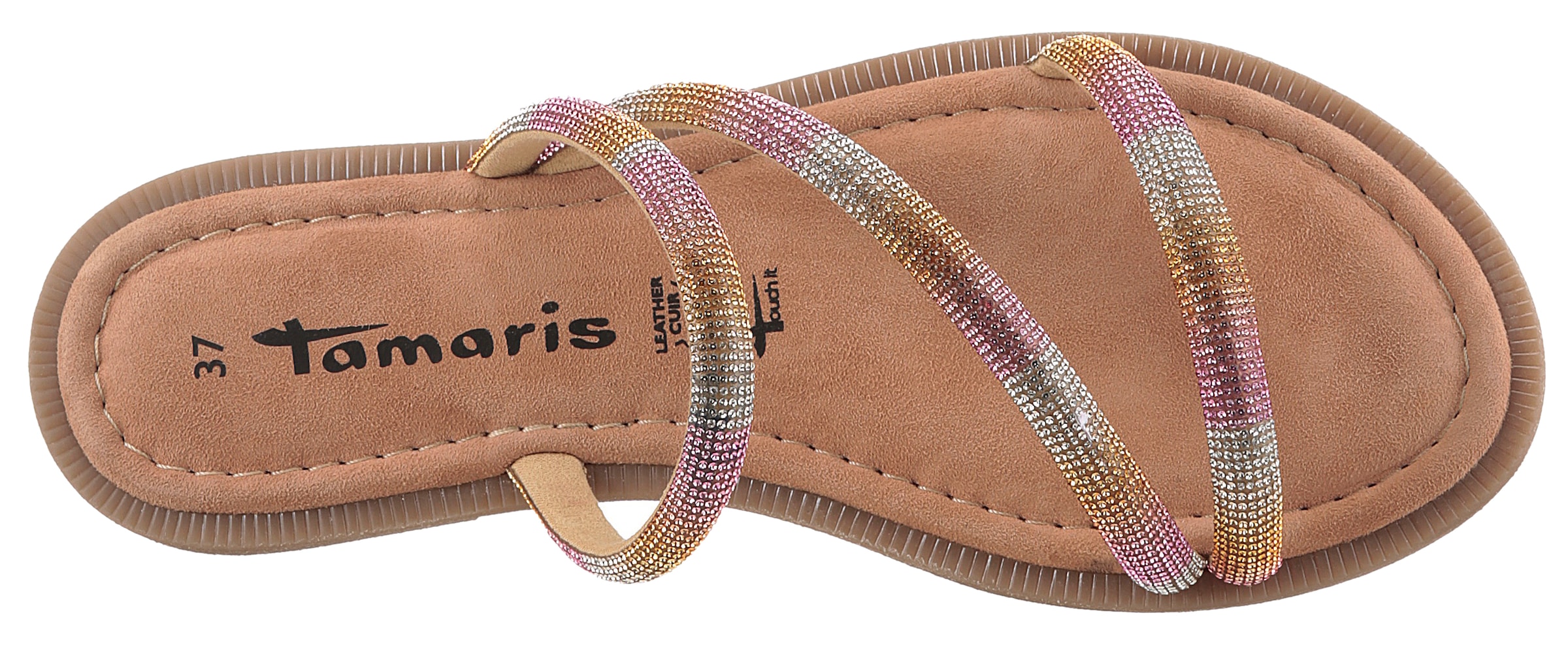Tamaris Pantolette, Blockabsatz, Sommerschuh, mit funkelnden Strasssteinchen besetzt