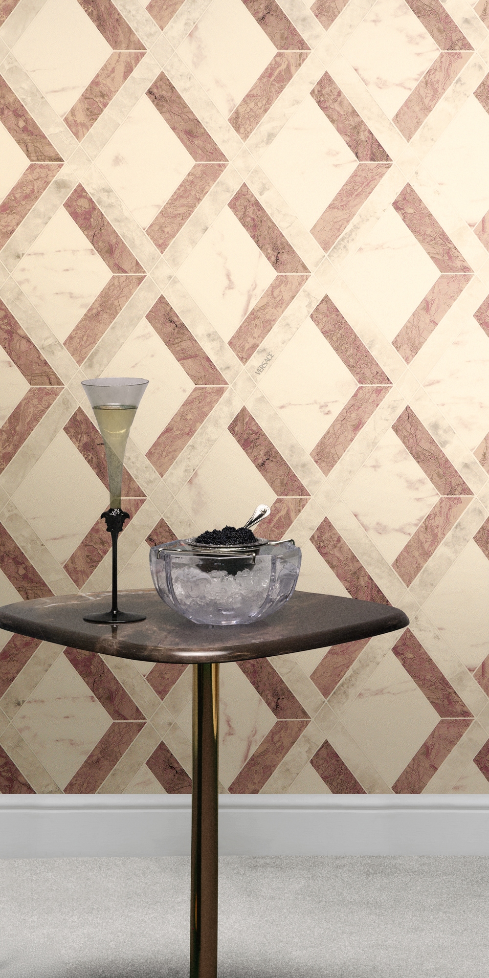 Versace Vliestapete "Versace 6 Tarsia –" 3D-Optik Barock Motiv geprägt Modernes Rautendesign in Marmoroptik mit strukturierter Oberfläche