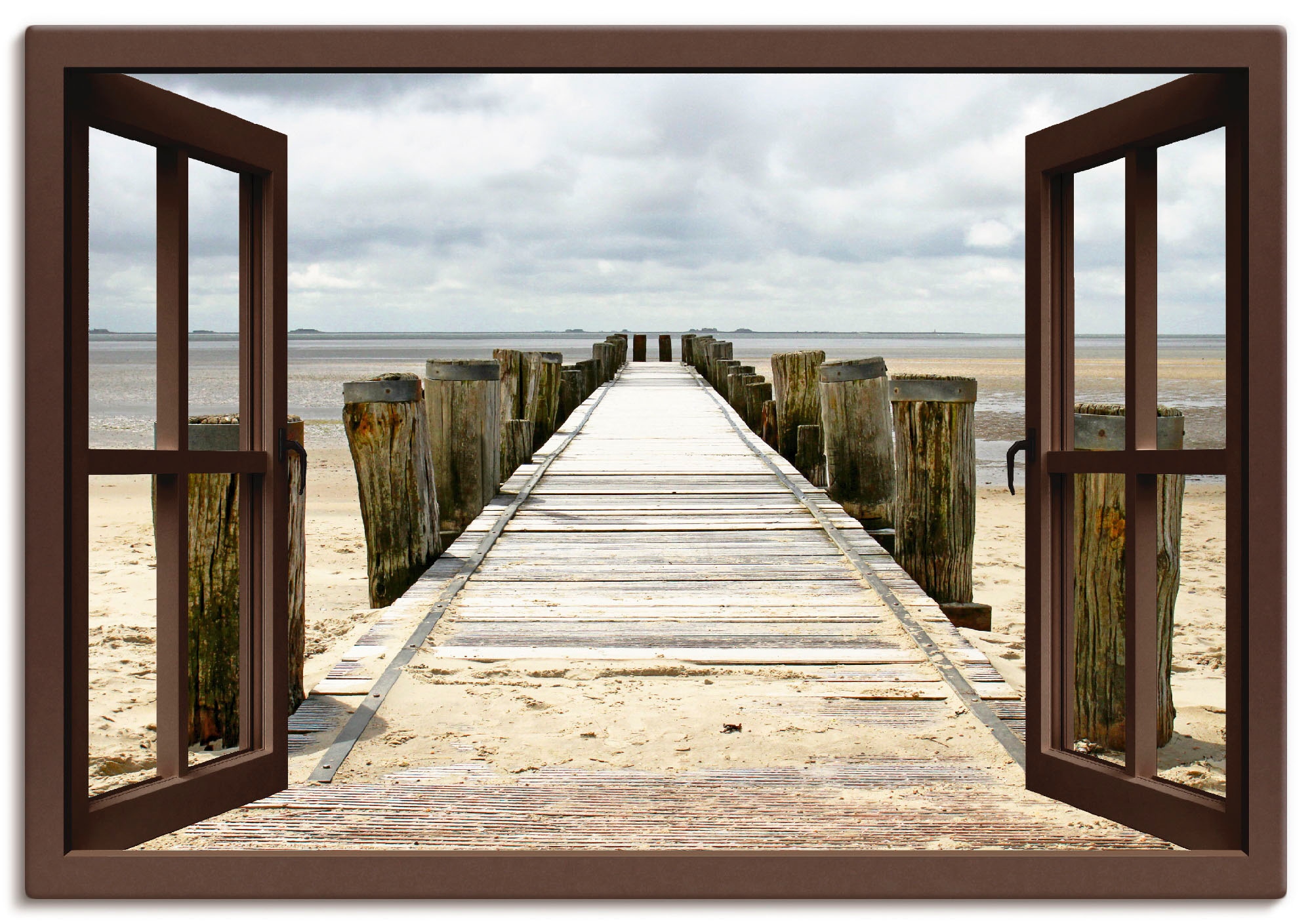 Artland Wandbild "Fensterblick - Steg ins Watt", Fensterblick, (1 St.), als günstig online kaufen