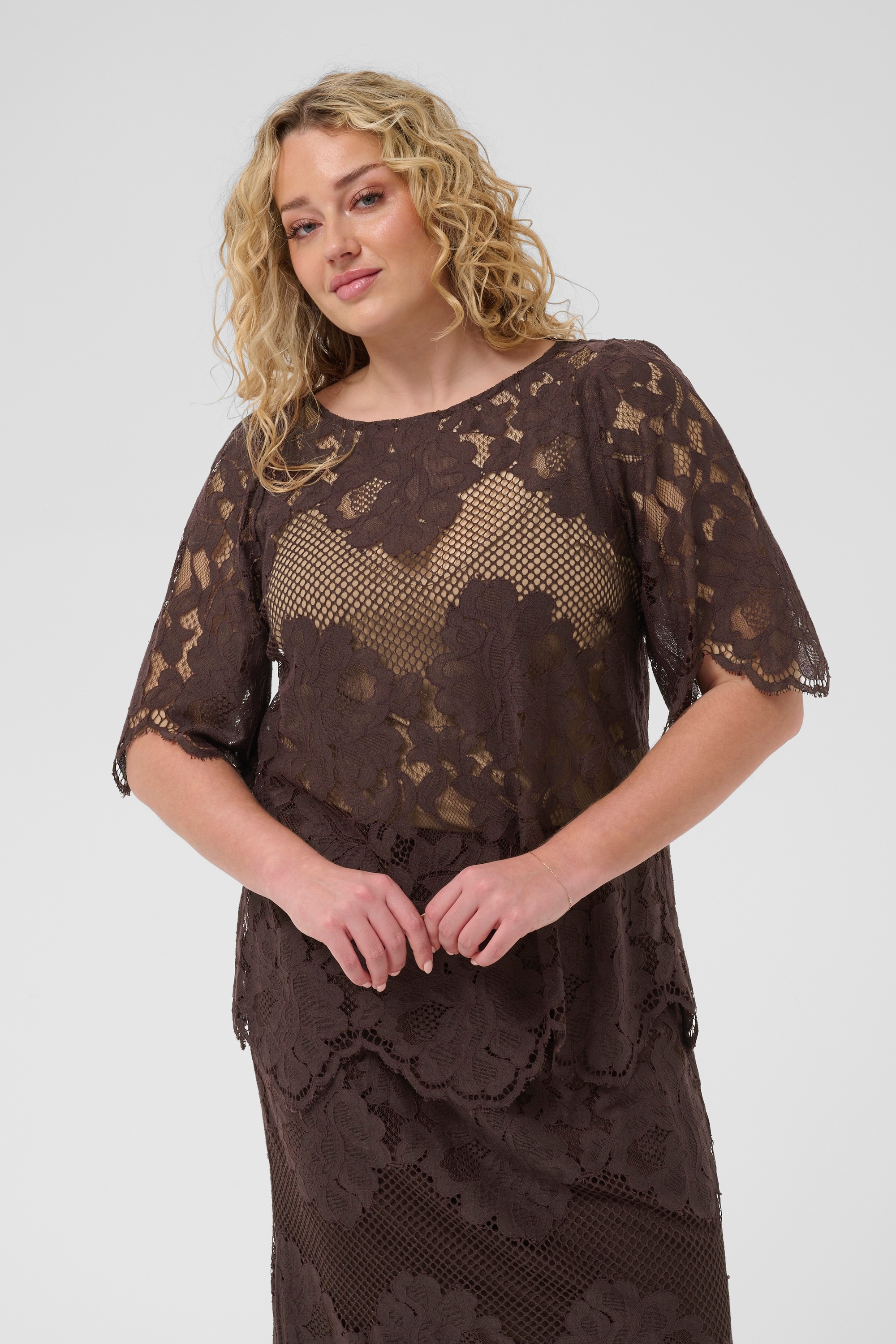 KAFFE Curve Kurzarmbluse »Damen Bluse kurzarm KCcarley«