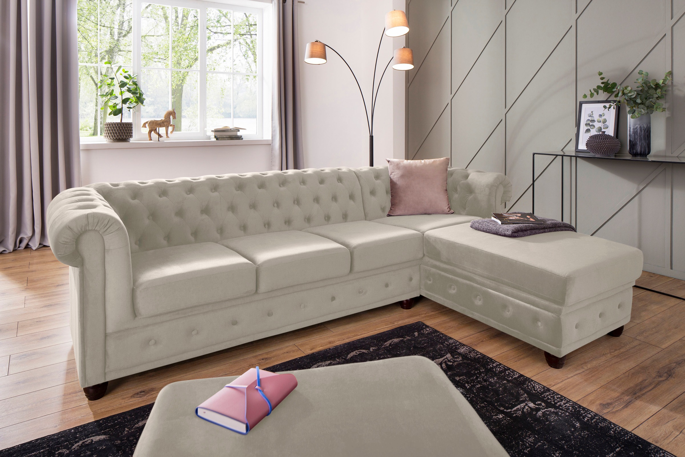 Home affaire Chesterfield-Sofa »New Castle L-Form«, hochwertige Knopfheftung in Chesterfield-Design, B/T/H: 255(171/72)