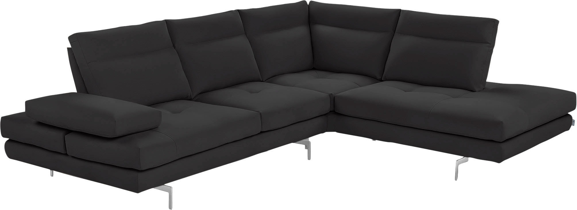 CALIA ITALIA Ecksofa "Toby Wing, B/T: 288/232 cm, Multifunktionssofa, Designsofa, L-Form" Sitztiefenverstellung und Armteilfunktion, Füße chrom glänzend