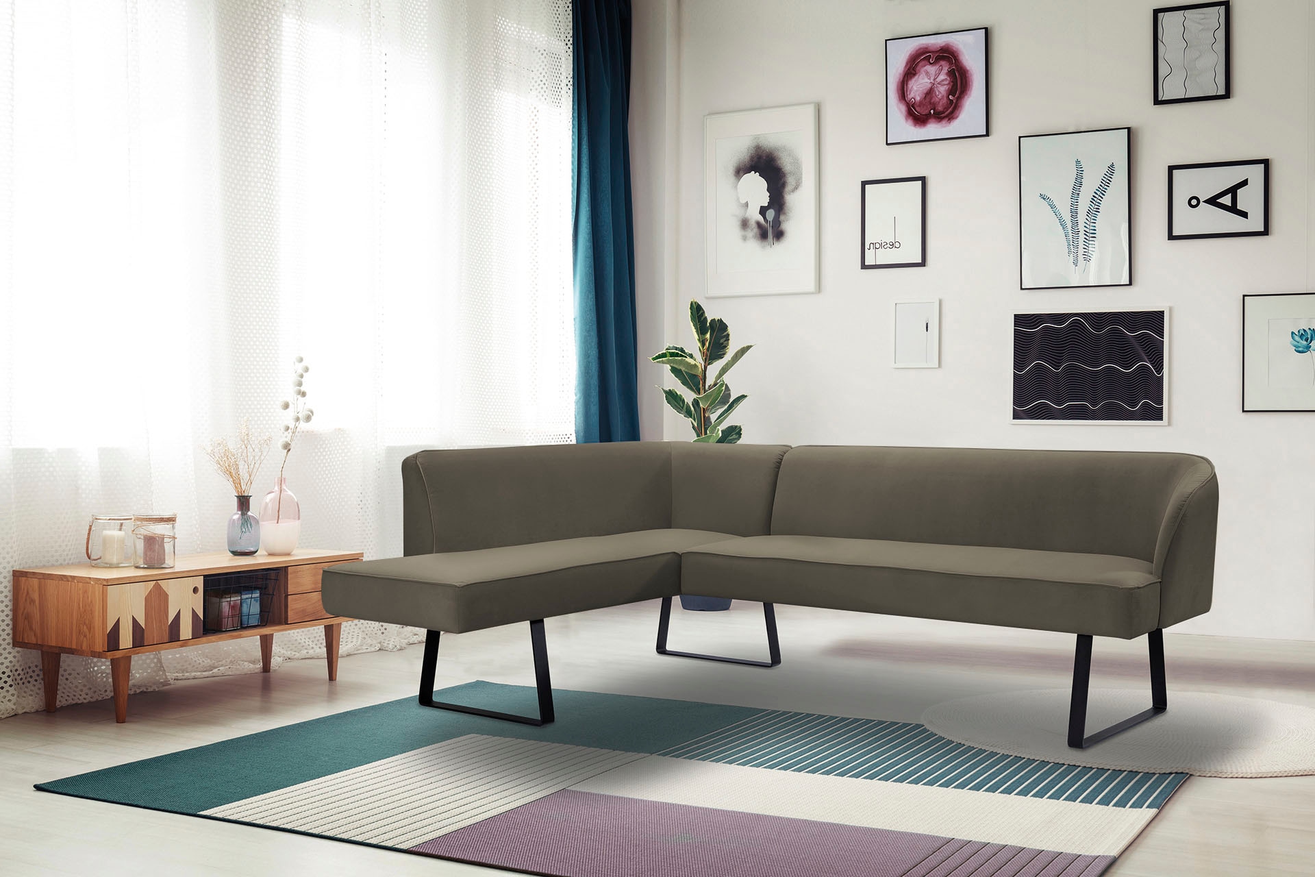 exxpo - sofa fashion Eckbank "Americano", mit Keder und Metallfüßen, Bezug in verschiedenen Qualitäten