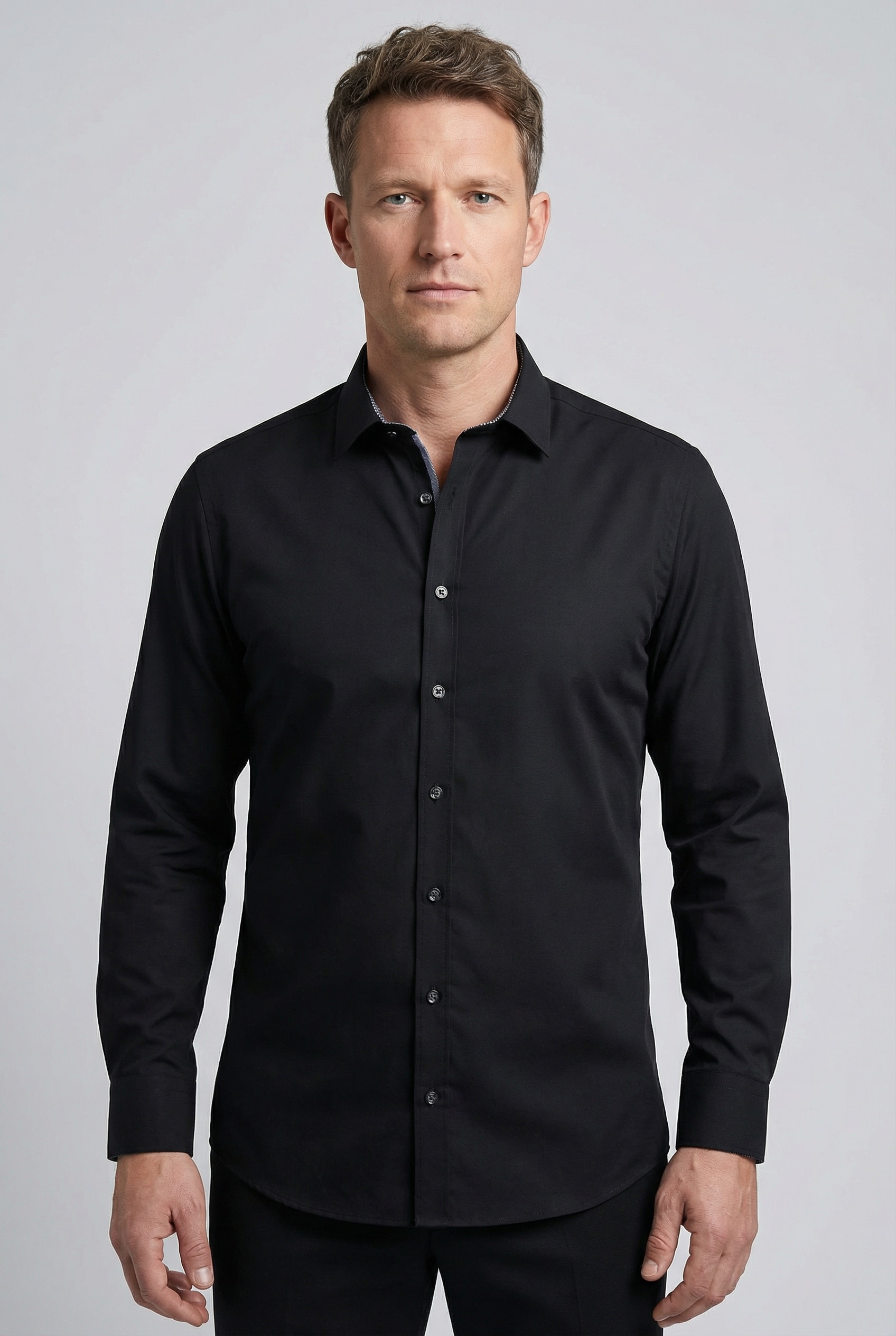 Businesshemd OLYMP "No. Six super slim", Herren, Gr. 38, N-Gr, schwarz, Web, Obermaterial: 97% Baumwolle, 3% Elastolefin, sehr schmal, Hemden, super slim, Comfort Stretch, bügelleicht